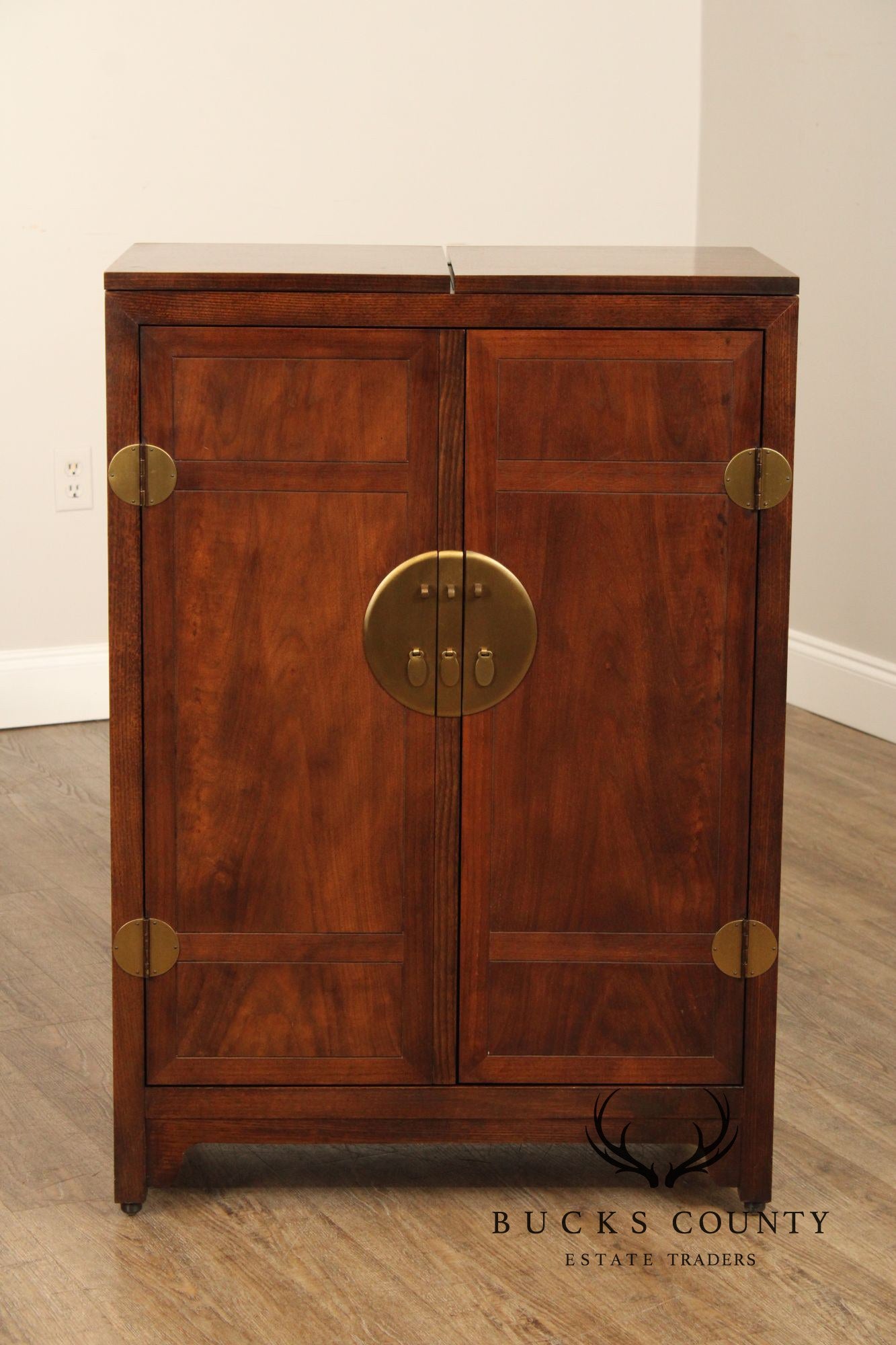 Baker, Michael Taylor Asian Inspired Walnut Flip Top Bar Cabinet