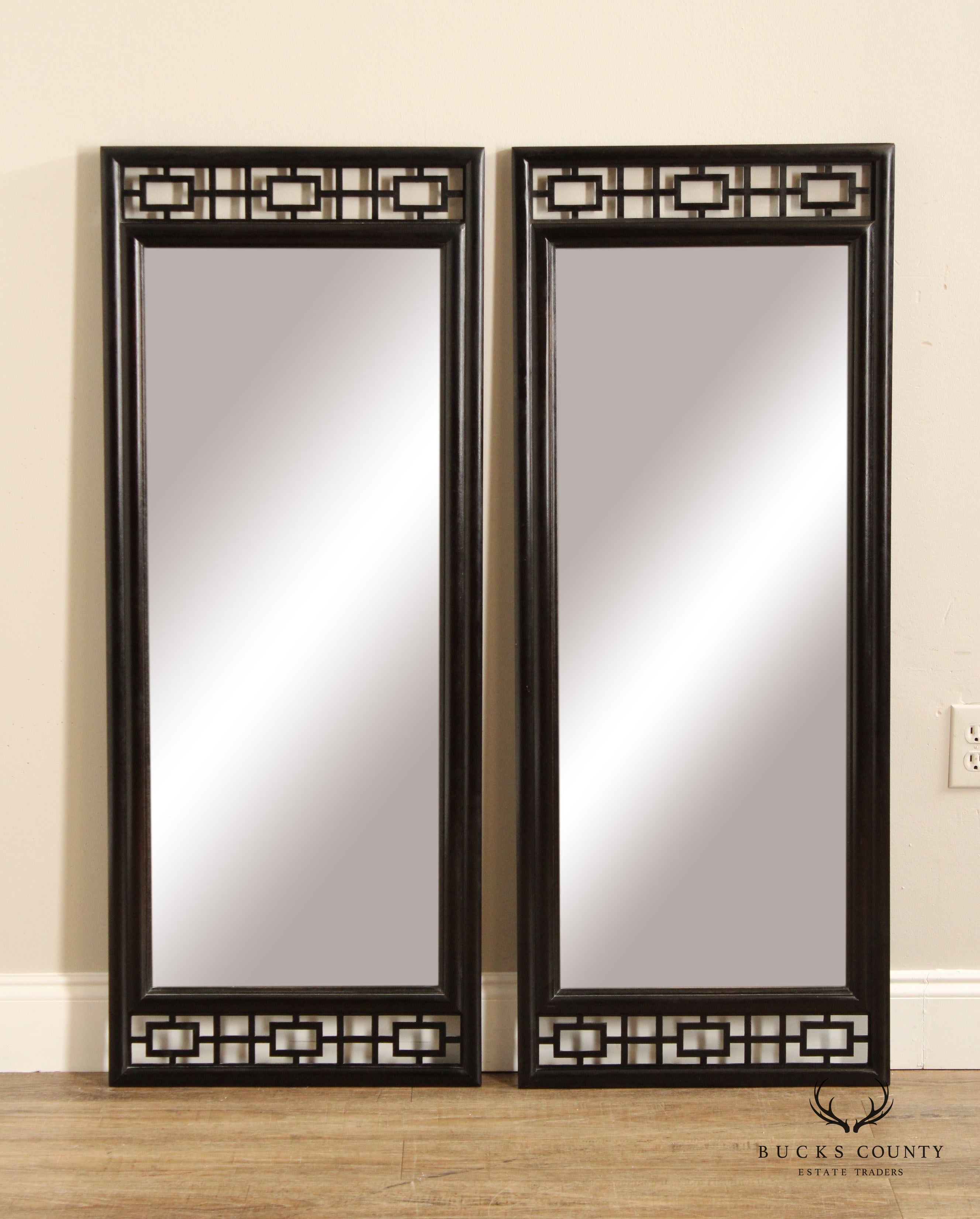 Vintage Pair Of Ebonized Asian Influenced Wall Mirrors