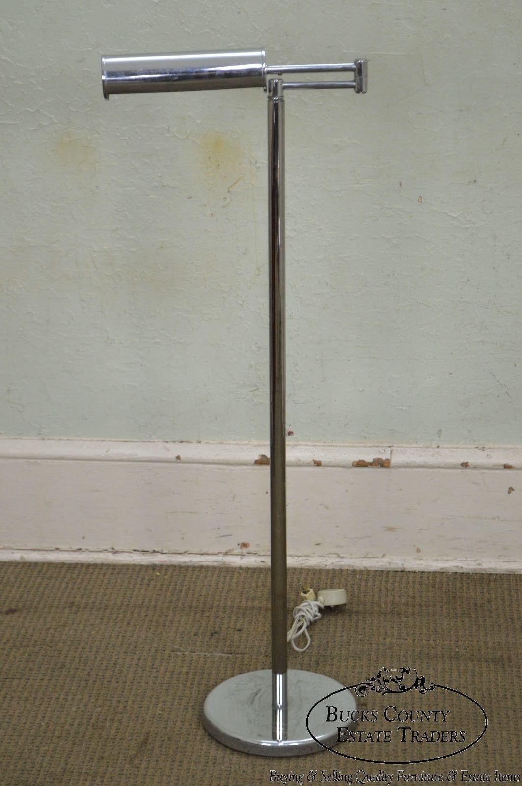 Nessen Studios Mid Century Modern 1960s Chrome Swing Arm Floor Lamp