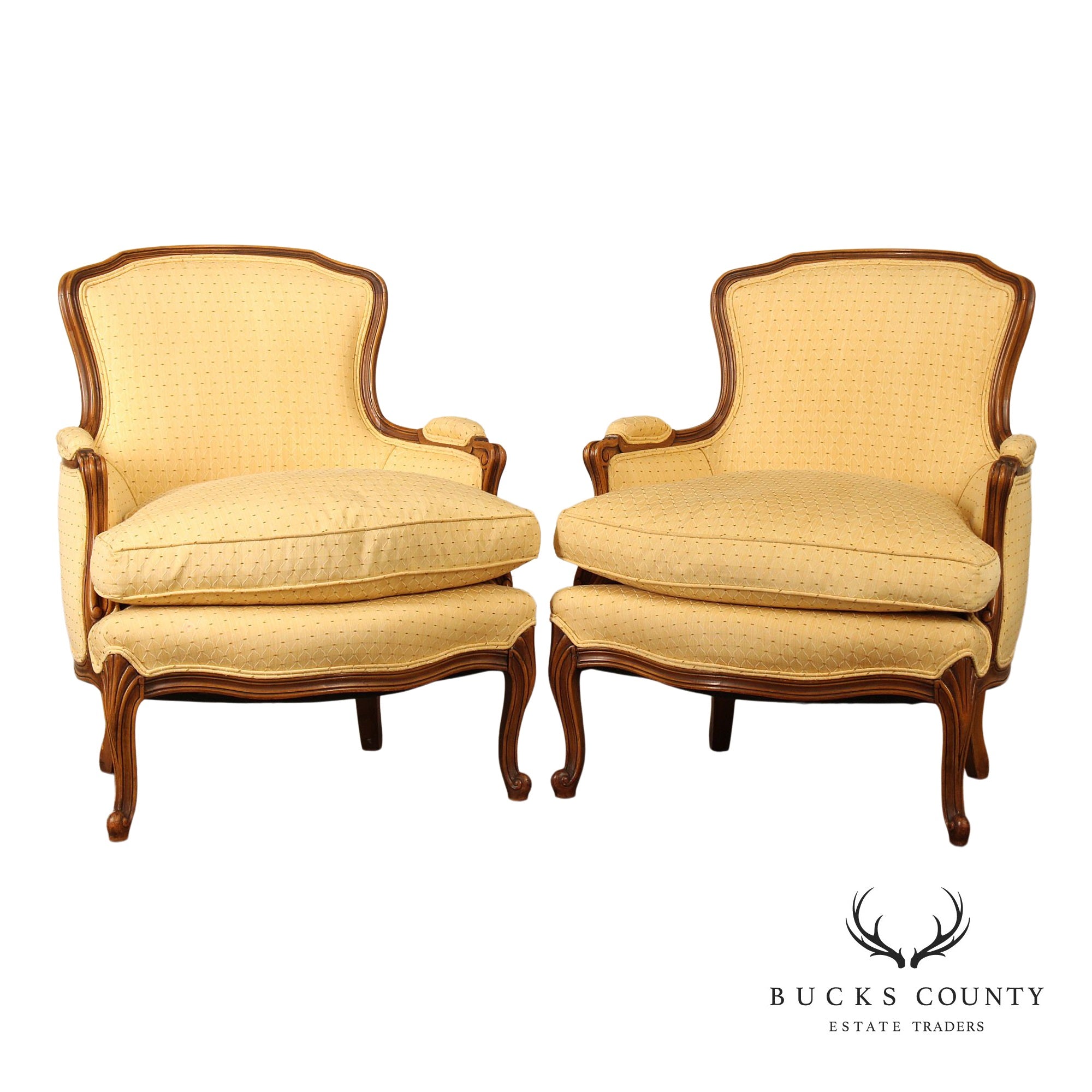 French Louis XV Style Pair of Bergere Armchairs