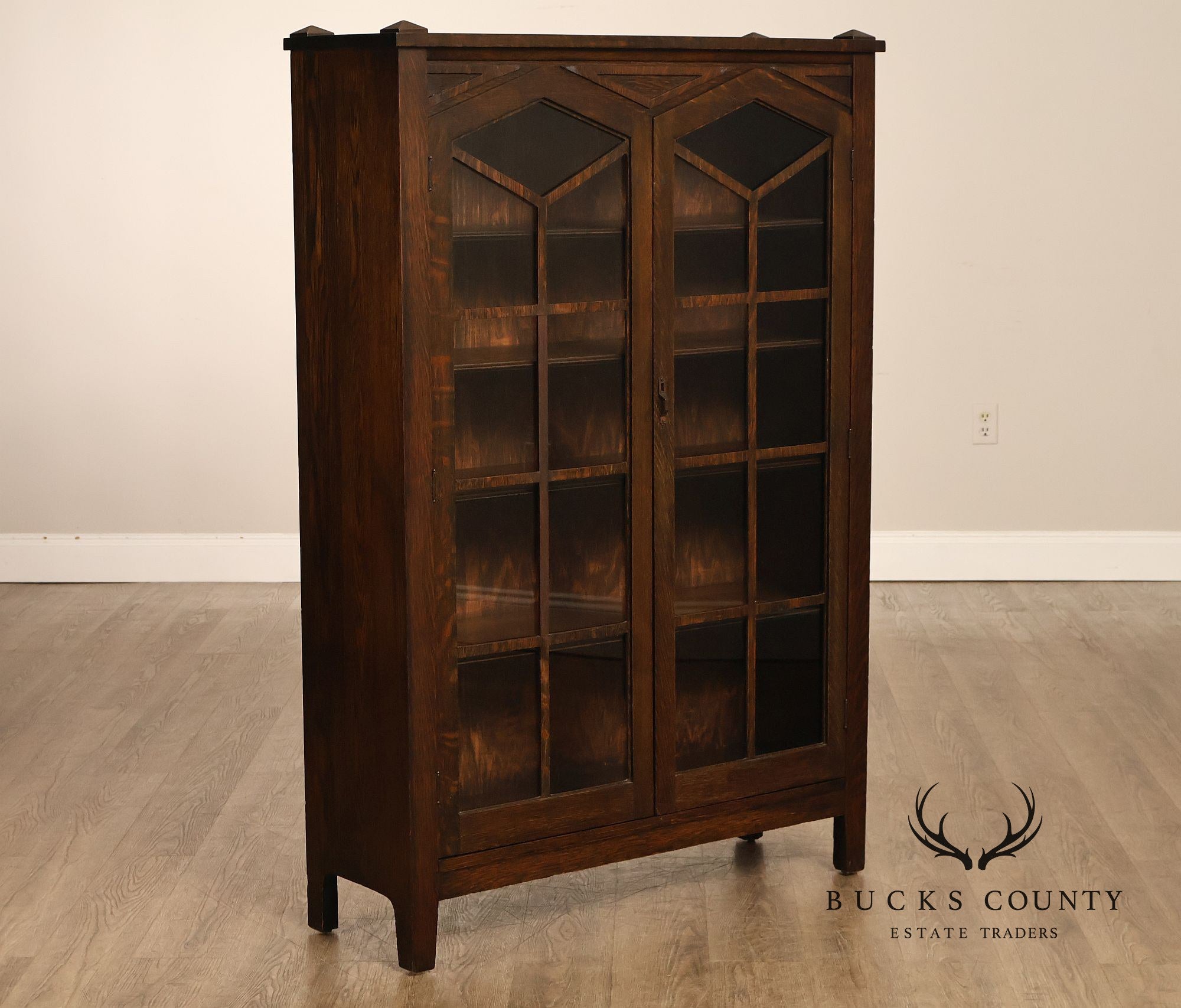Antique Mission Oak Arts And Crafts Two Door Bookcase