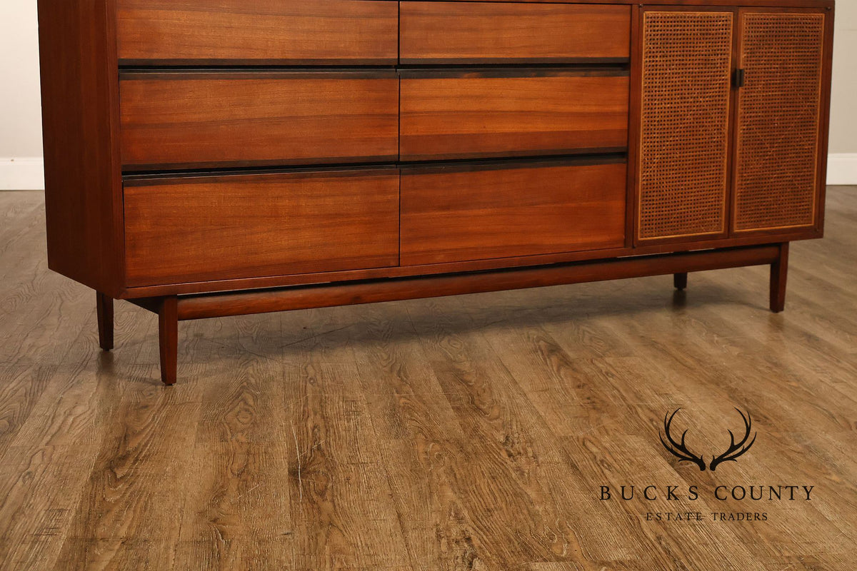 Calvin Mid Century Modern Cane Door Teak Dresser