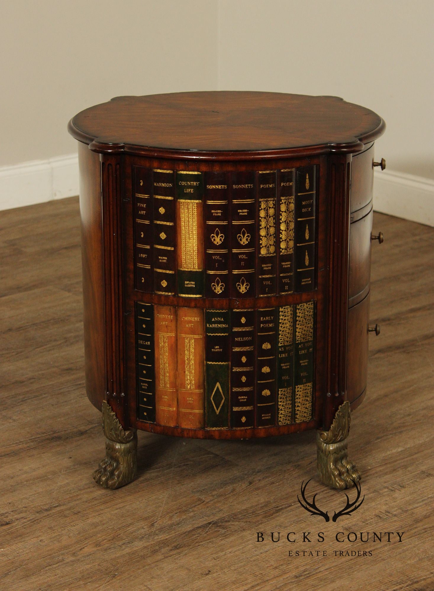 Maitland-Smith Regency Style Mahogany Faux Book Drum Table