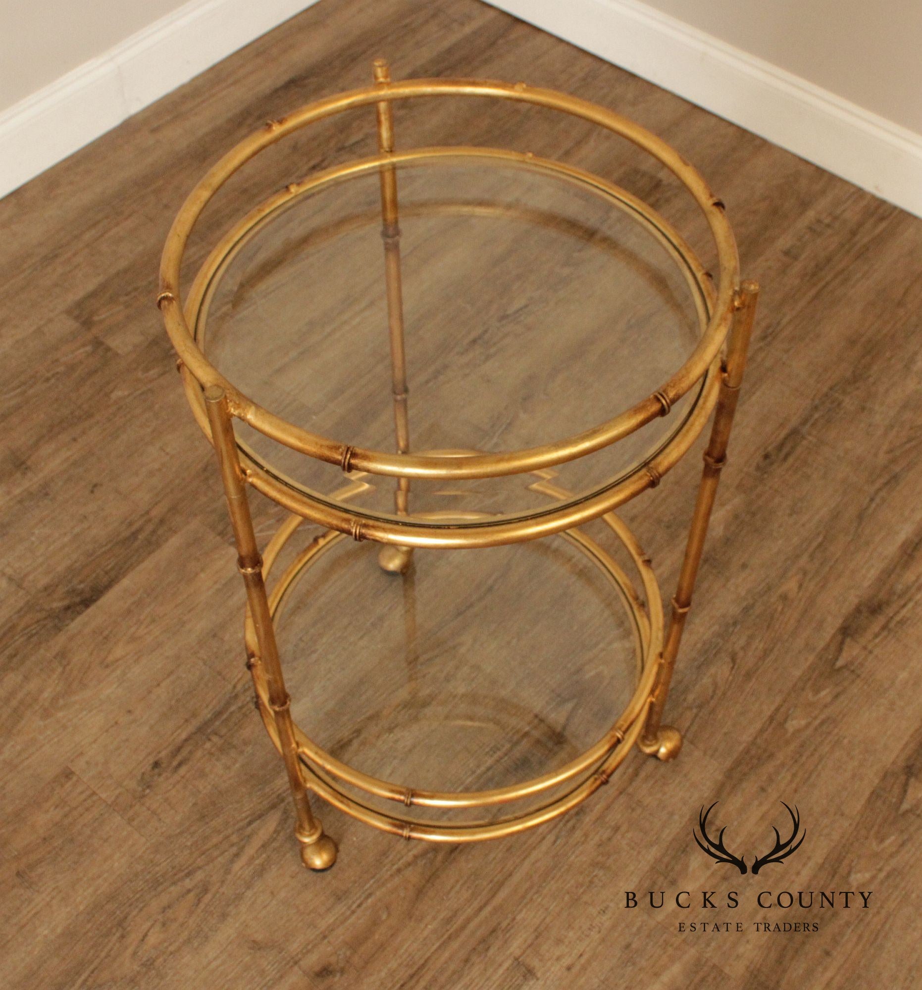 Hollywood Regency Style Gilt Metal Two-Tier Rolling Bar Cart