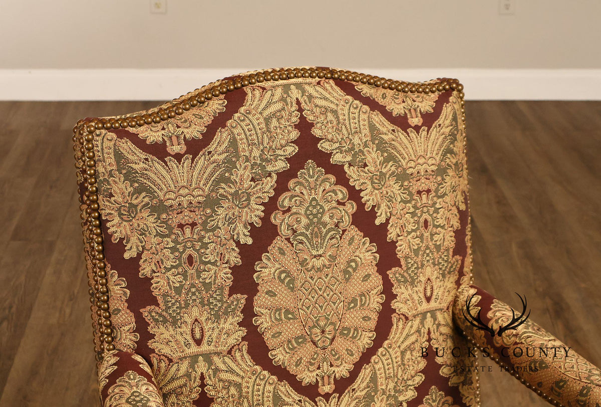 French Louis XV Style Carved Wood Upholstered Armchair