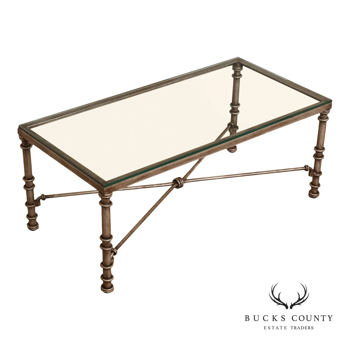 Vintage Neoclassical Style Silvered Iron And Glass Coffee Table