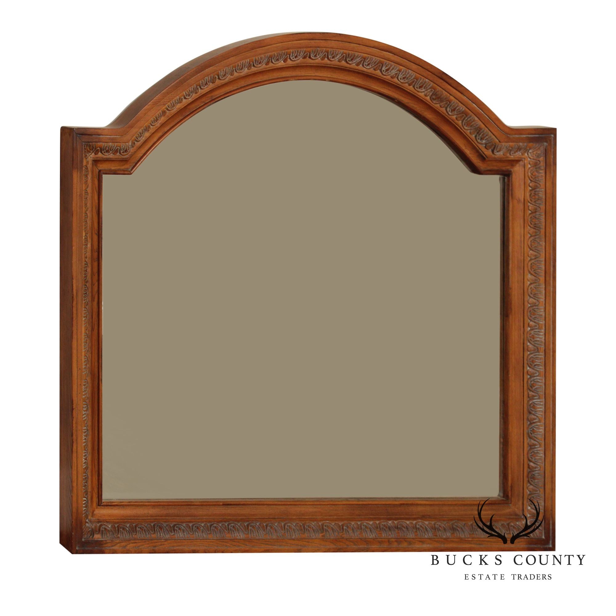 Tuscan Style Carved Oak Frame Arched Wall Mirror