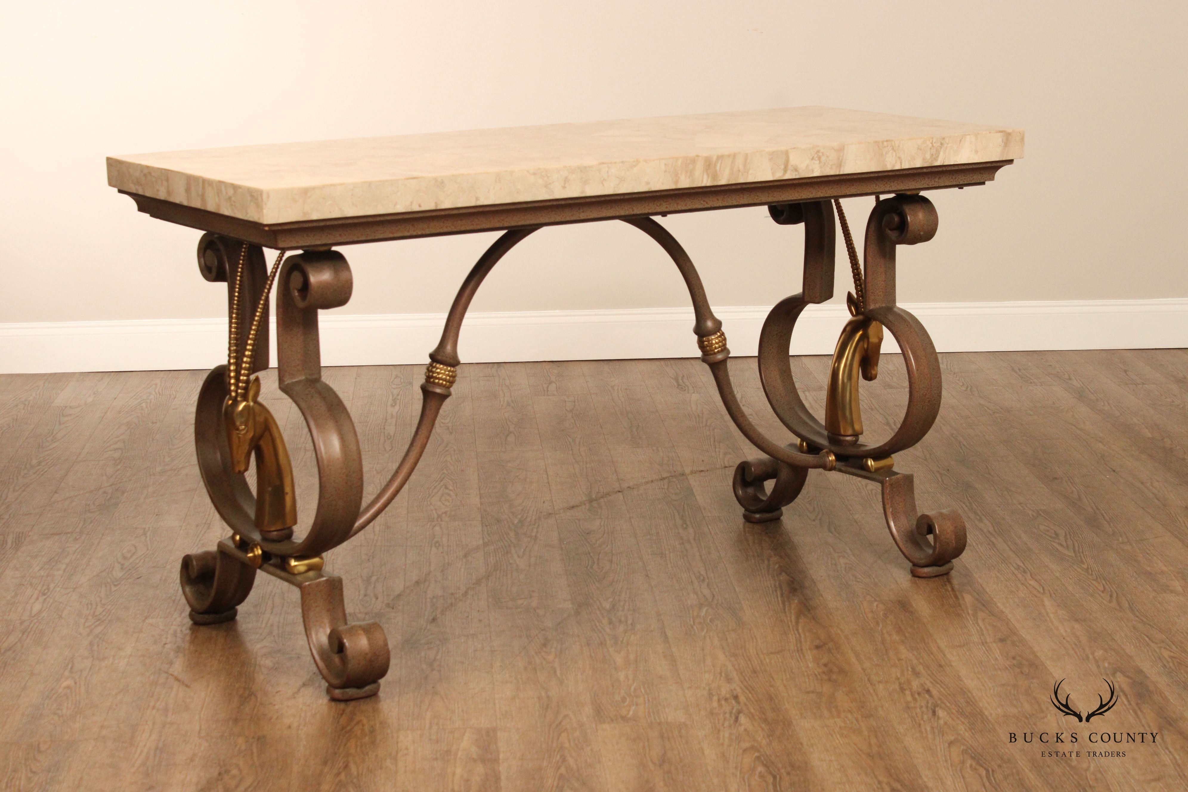 Tessellated Top Brass Gazelle Console Table