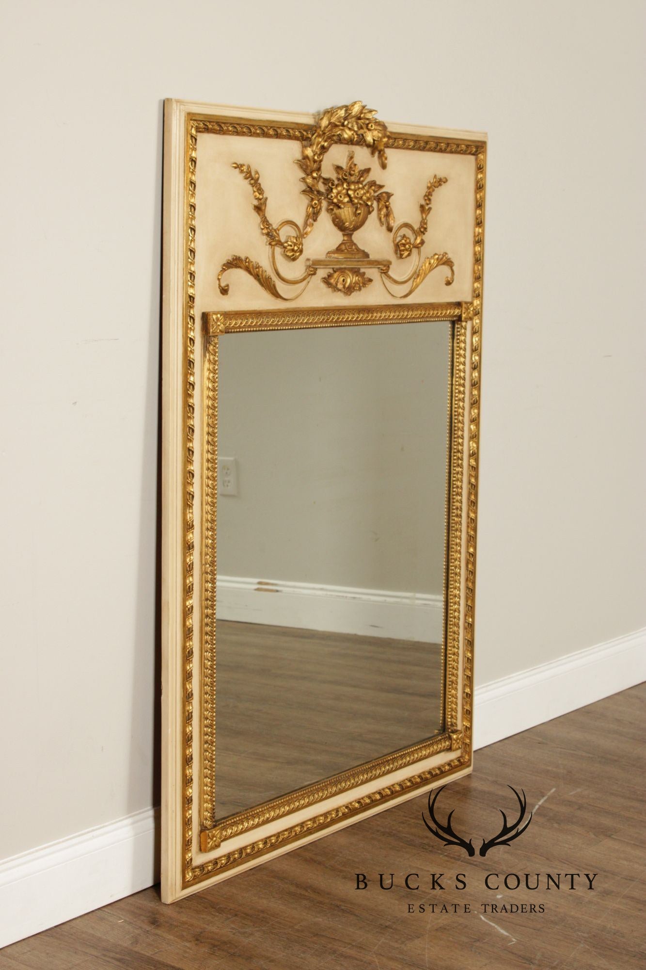 Vintage French Neoclassical Style Partial Gilt Trumeau Mirror