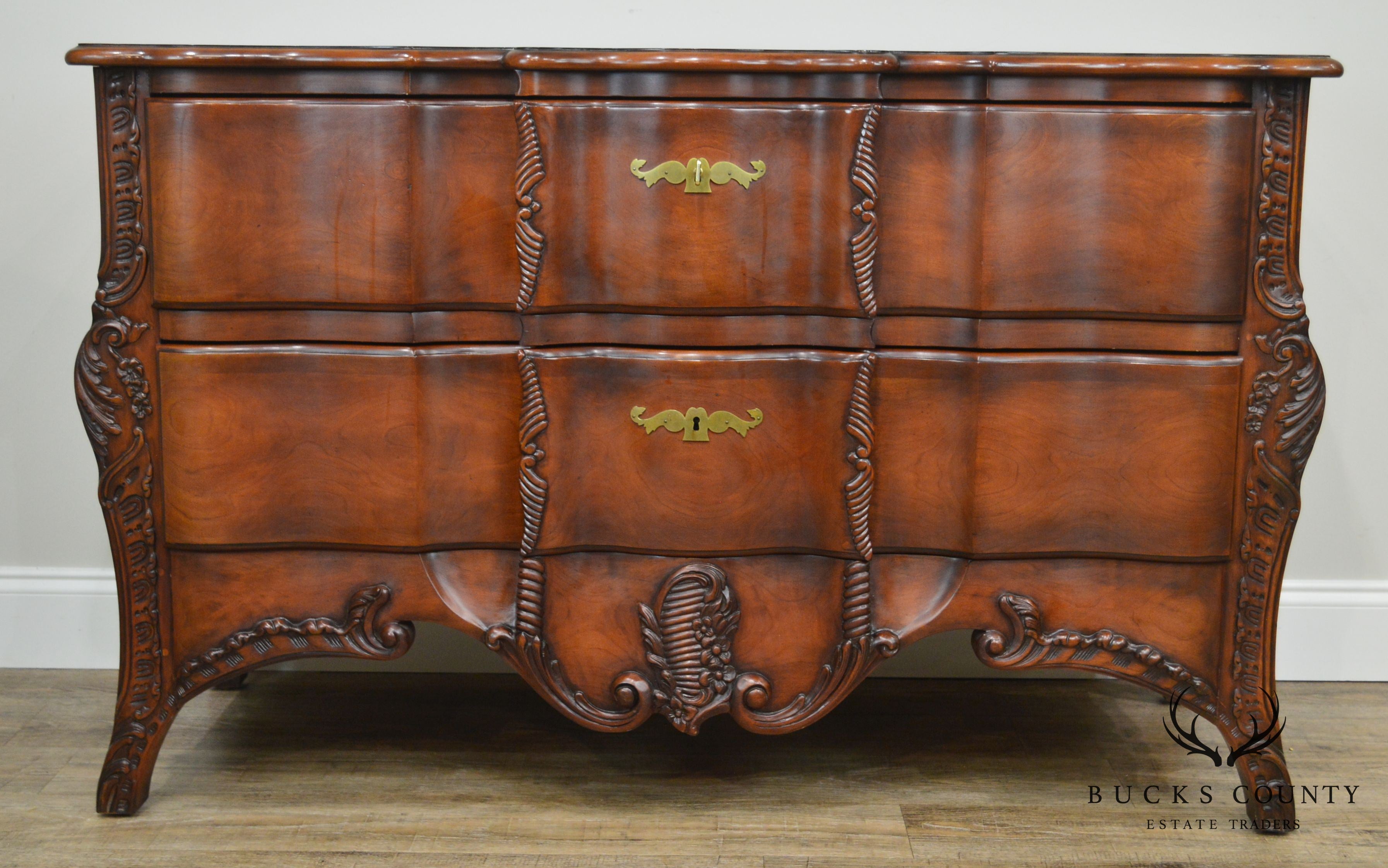 Widdicomb French Louis XV Style Fruitwood Carved Serpentine Chest of Drawers