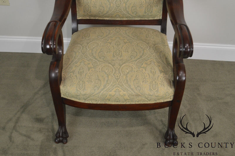 Victorian Renaissance Carved Mahogany Pair of His & Hers Arm Chairs