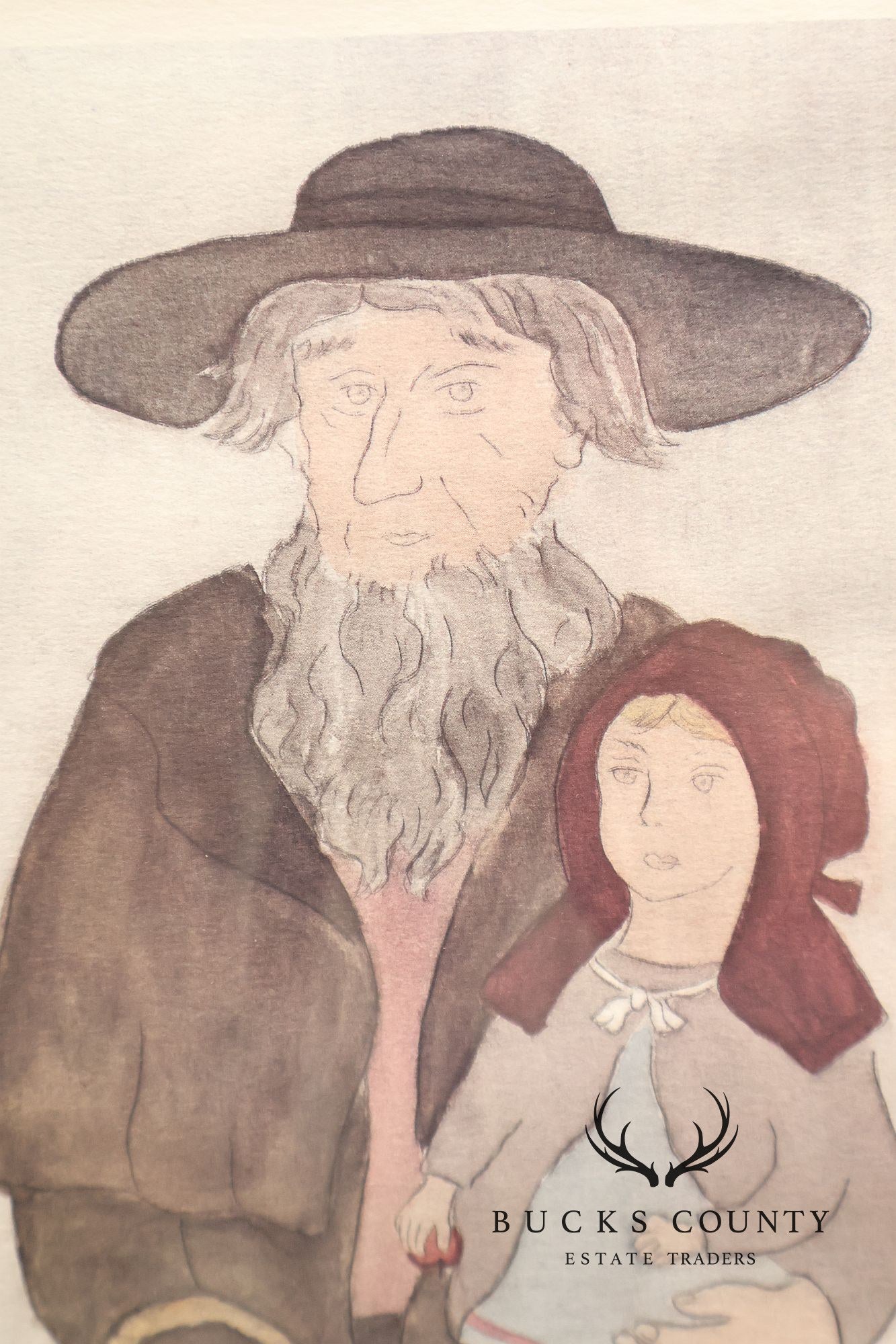 Xtian Newswanger Amish Folk Art Style Print, 'Old Jake and Katie Glick'