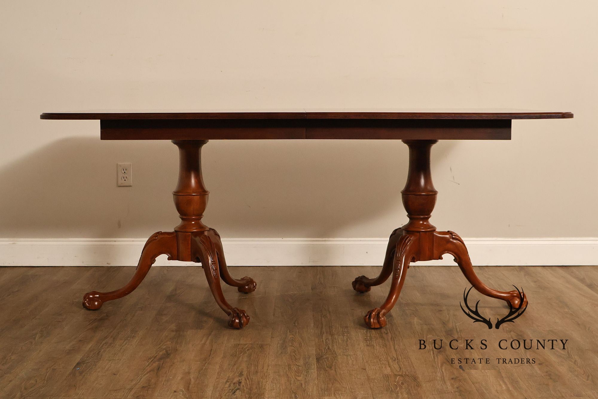 Chippendale Style Cherry Double Pedestal Extendable Dining Table