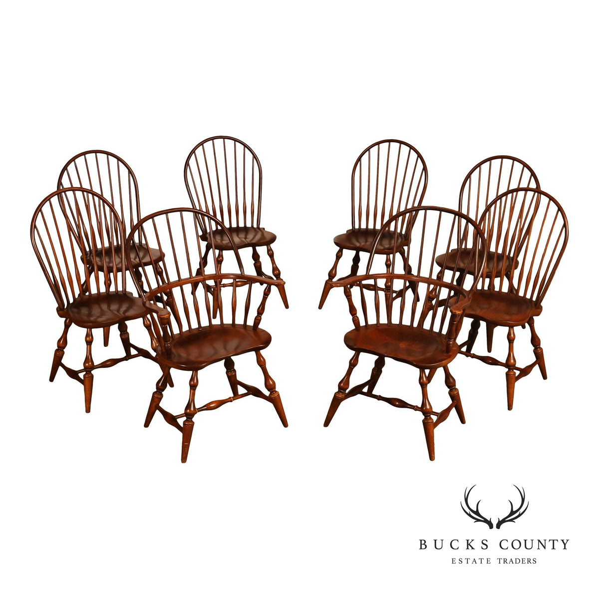 Nichols & Stone Set Of Eight Cherry Windsor Dining Chairs