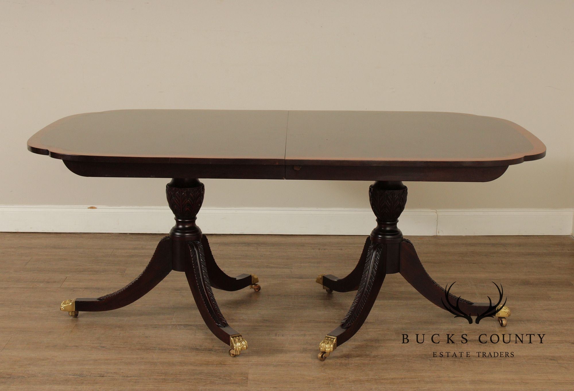 Stickley Regency Style Mahogany Double Pedestal Dining Table