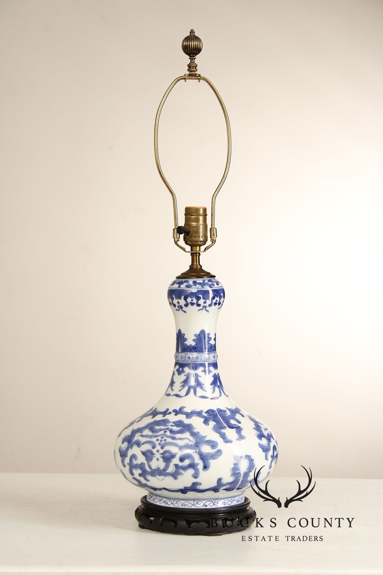 Vintage Chinese Blue and White Porcelain Table Lamp