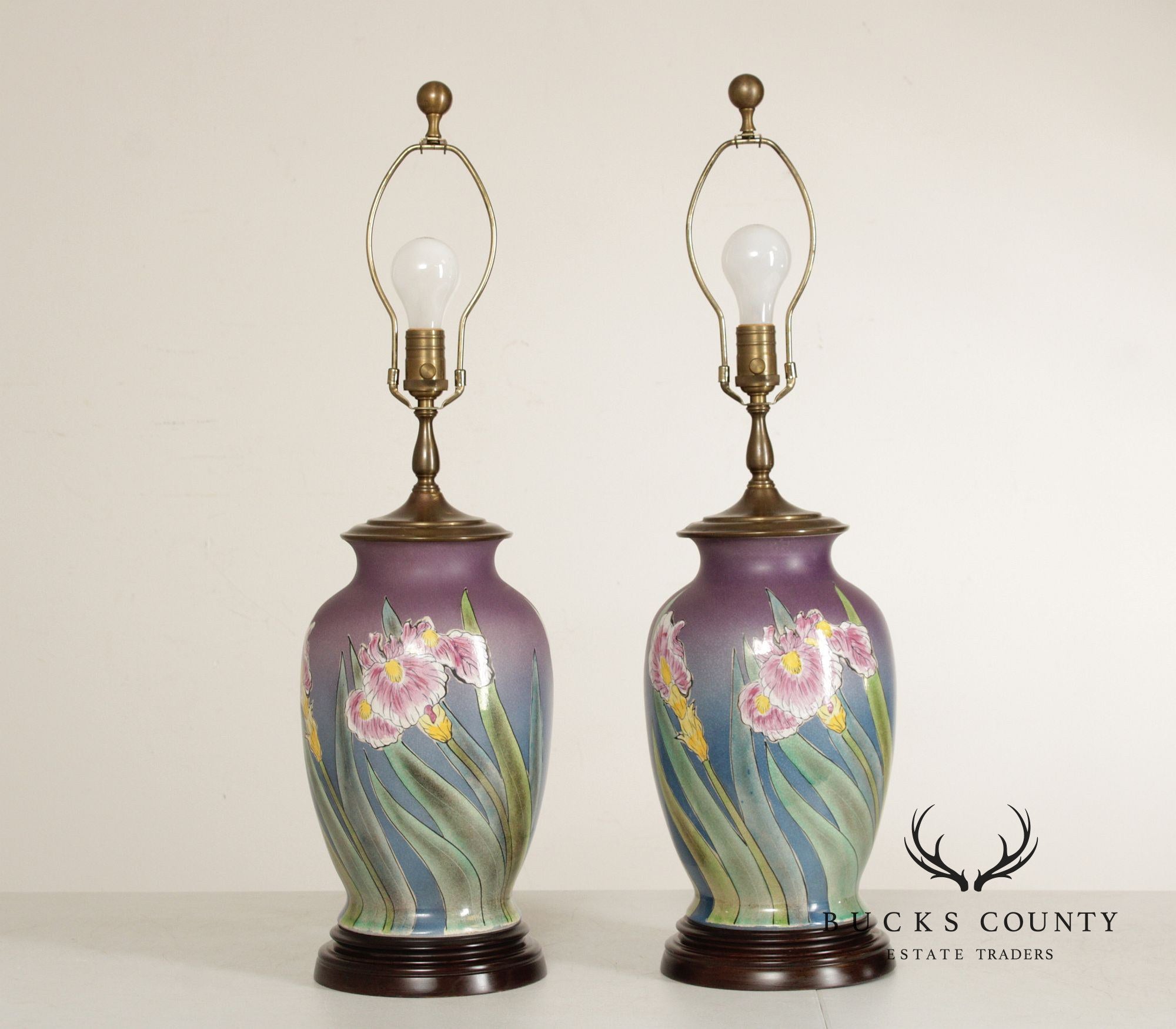 Wildwood Pair of Floral Enameled Porcelain Table Lamps