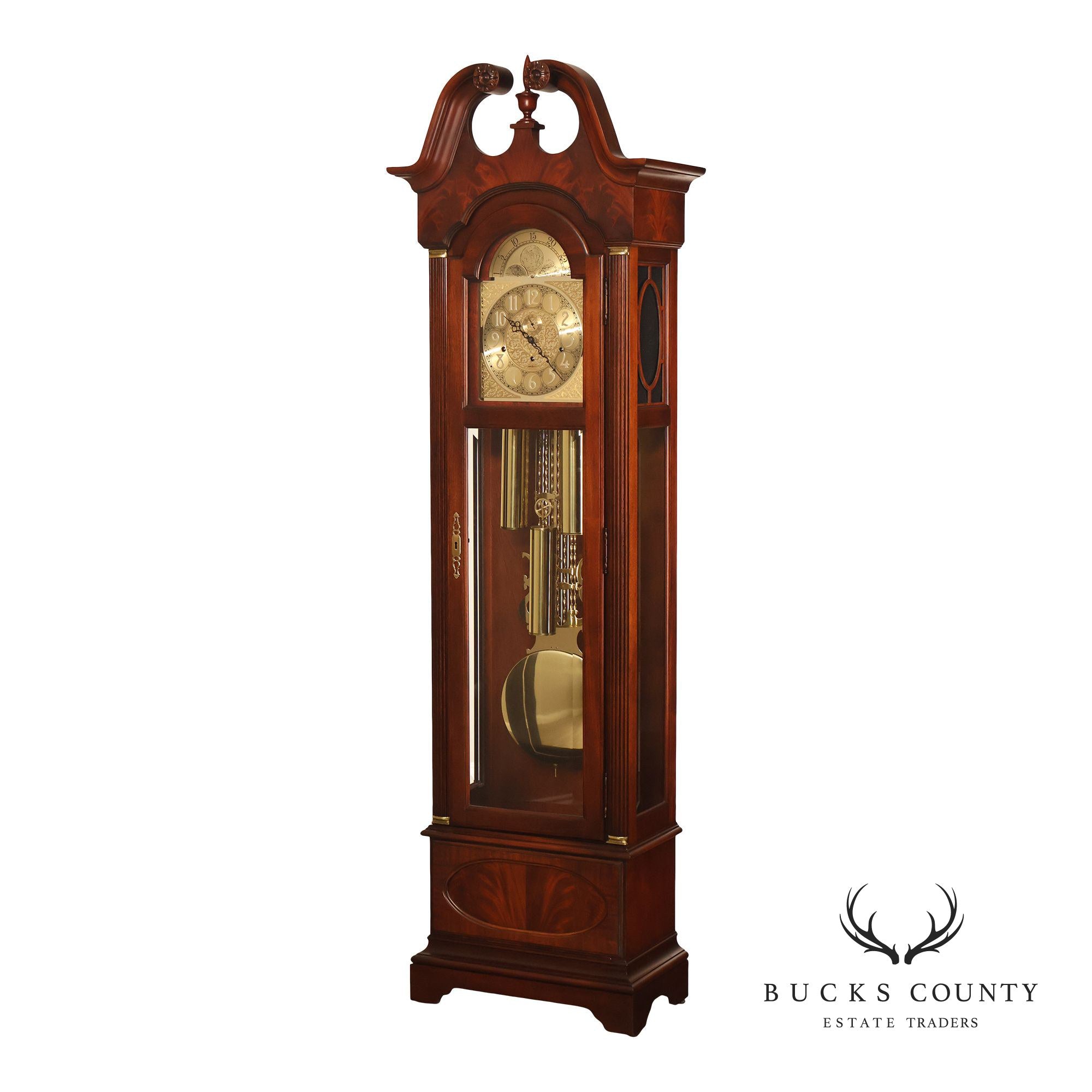 Howard Miller Georgian Chippendale Style Mahogany Triple-Chime Grandfather Clock