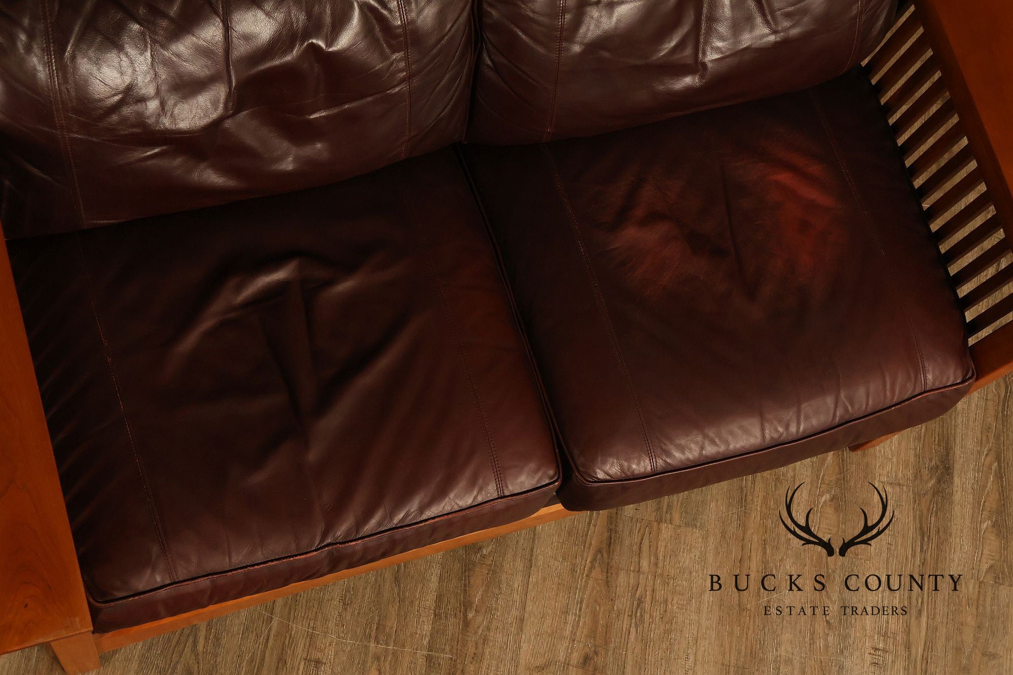 Stickley Mission Collection Cherry Wood Spindle Frame Leather Loveseat