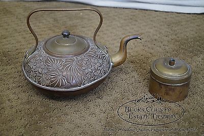 Antique 19th Century Copper Tea Kettle on Wrought Iron Stand