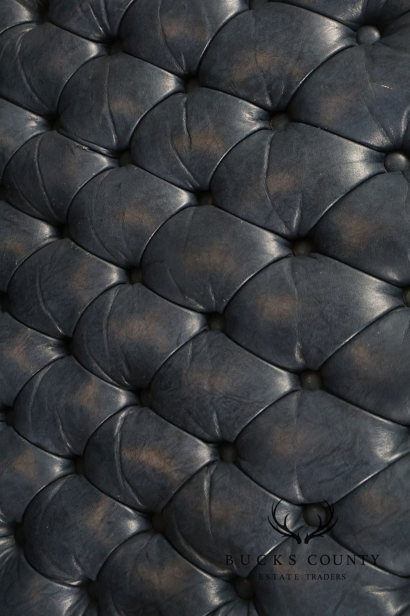 Ethan Allen Queen Anne Style Pair of Tufted Leather Library Armchairs