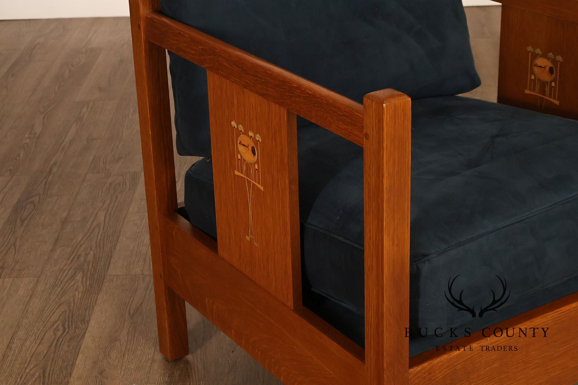 Stickley Mission Harvey Ellis Pair Of Inlaid Cube Chairs