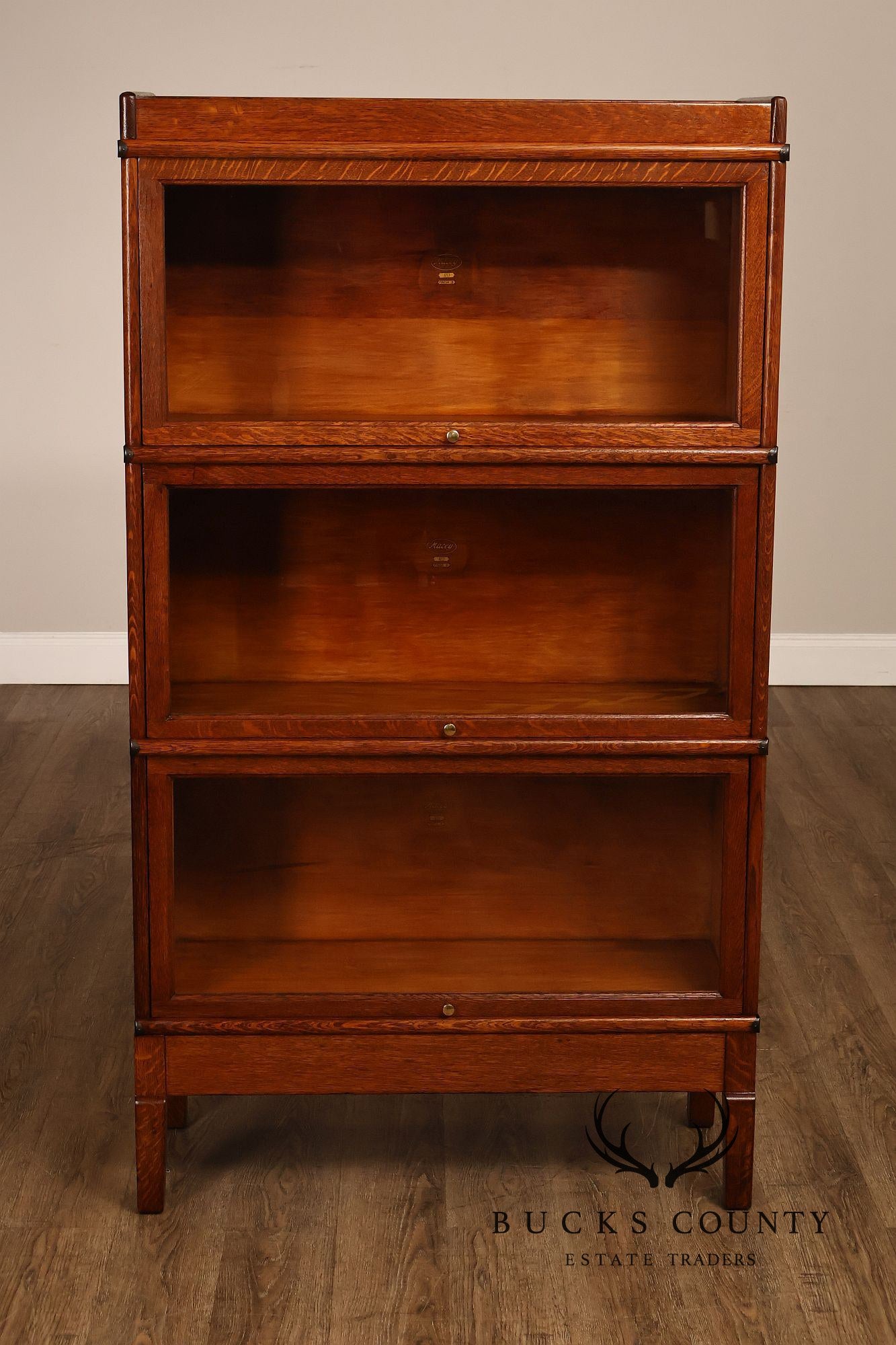 Macey Antique Oak Three Stack Barrister Bookcase
