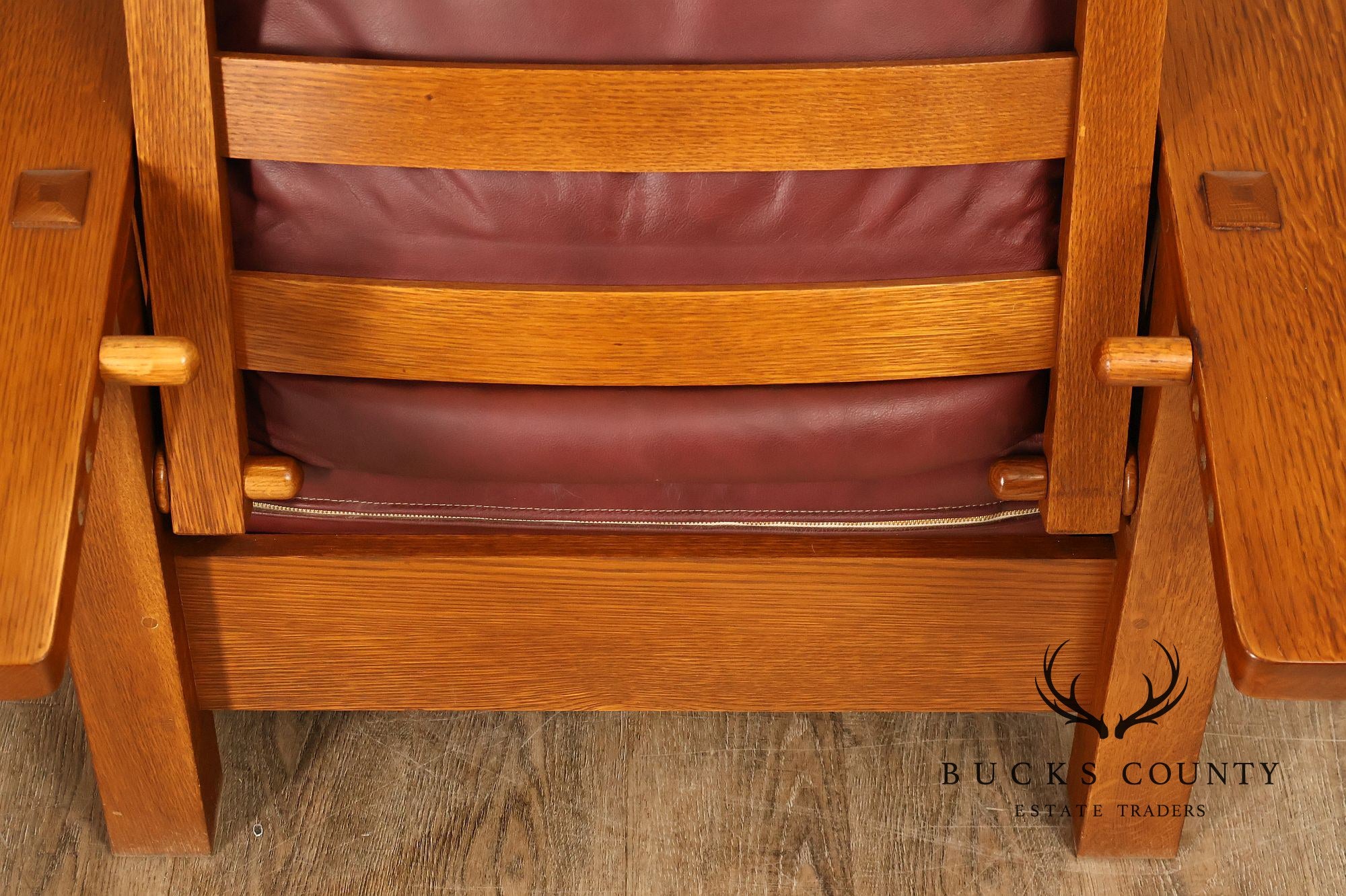 Stickley Mission Collection Oak And Leather Bow Arm Morris Chair