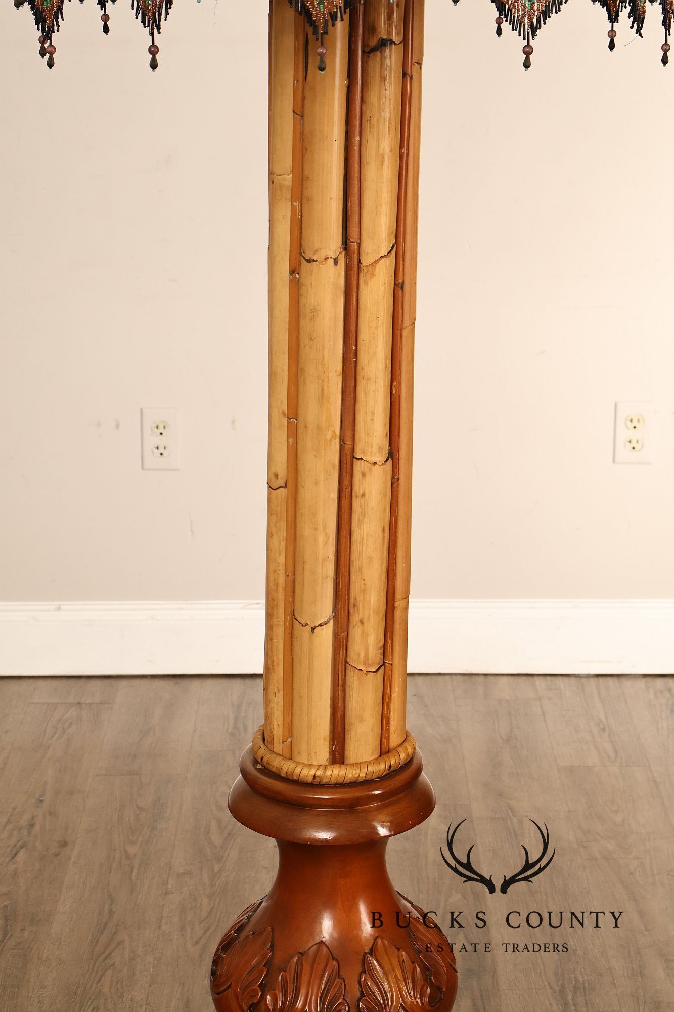MacKenzie-Childs Rabbit Floor Lamp With Bamboo Column And Beaded Shade