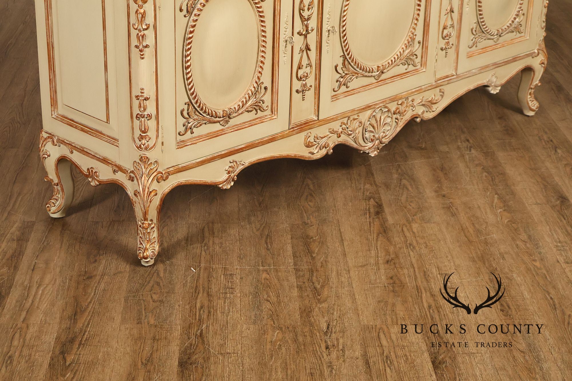 French Rococo Style Painted Sideboard Buffet Cabinet