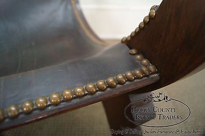 Unusual Antique Aesthetic Walnut Leather Seat X Frame Arm Chair