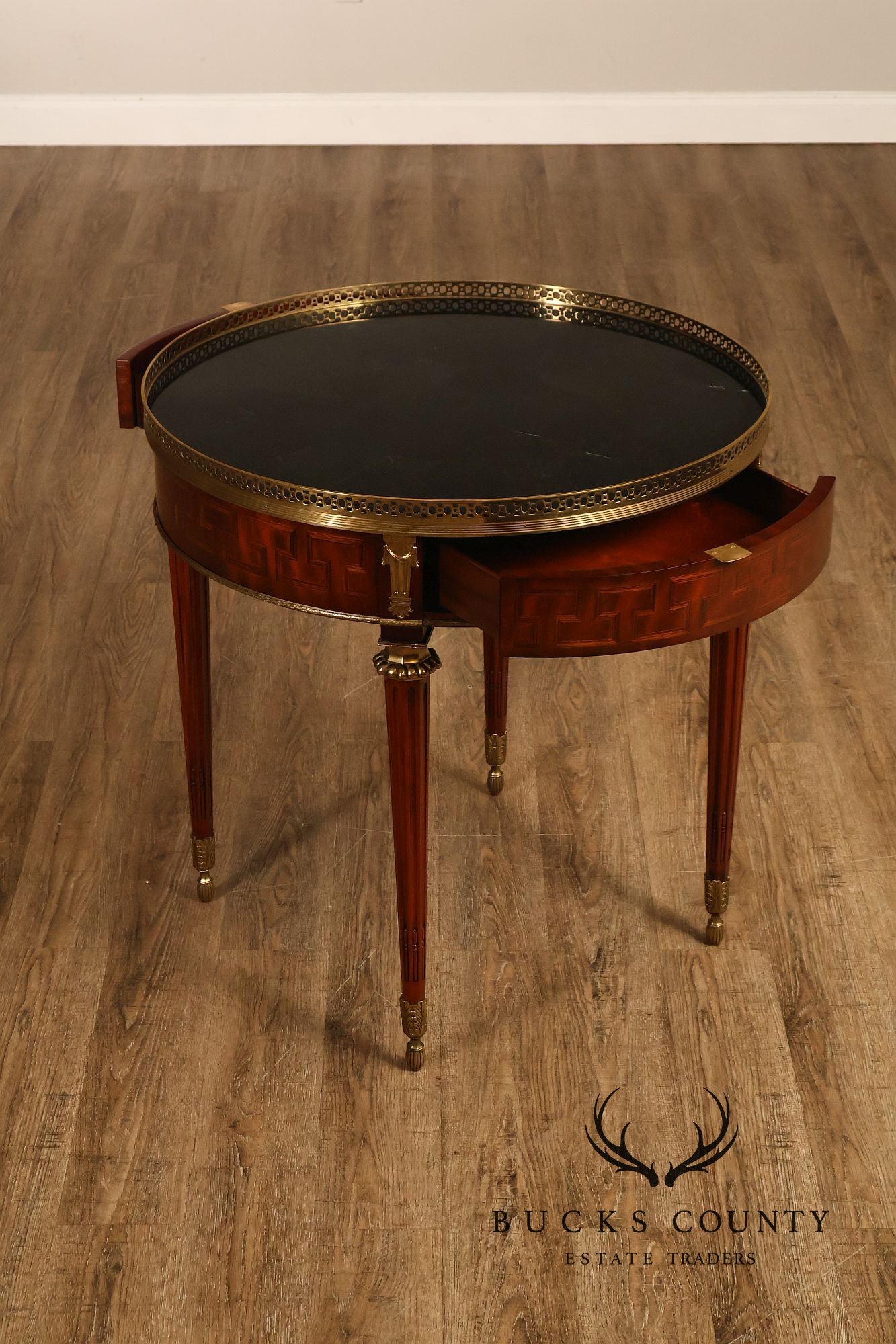 Maitland Smith Louis XVI Style Marquetry Center Table With Brass Gallery