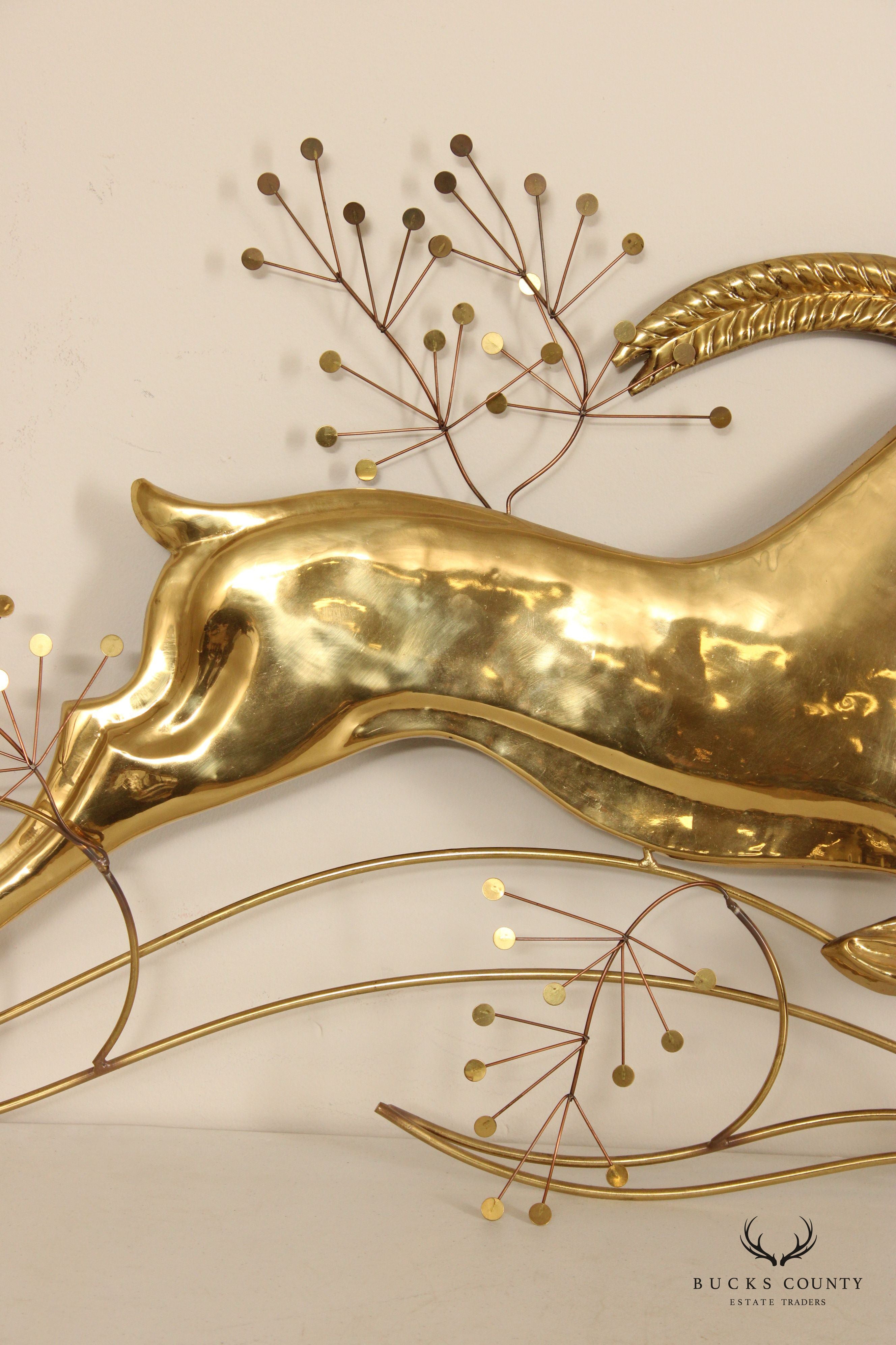 Curtis Jere Brass Gazelle Wall Sculpture