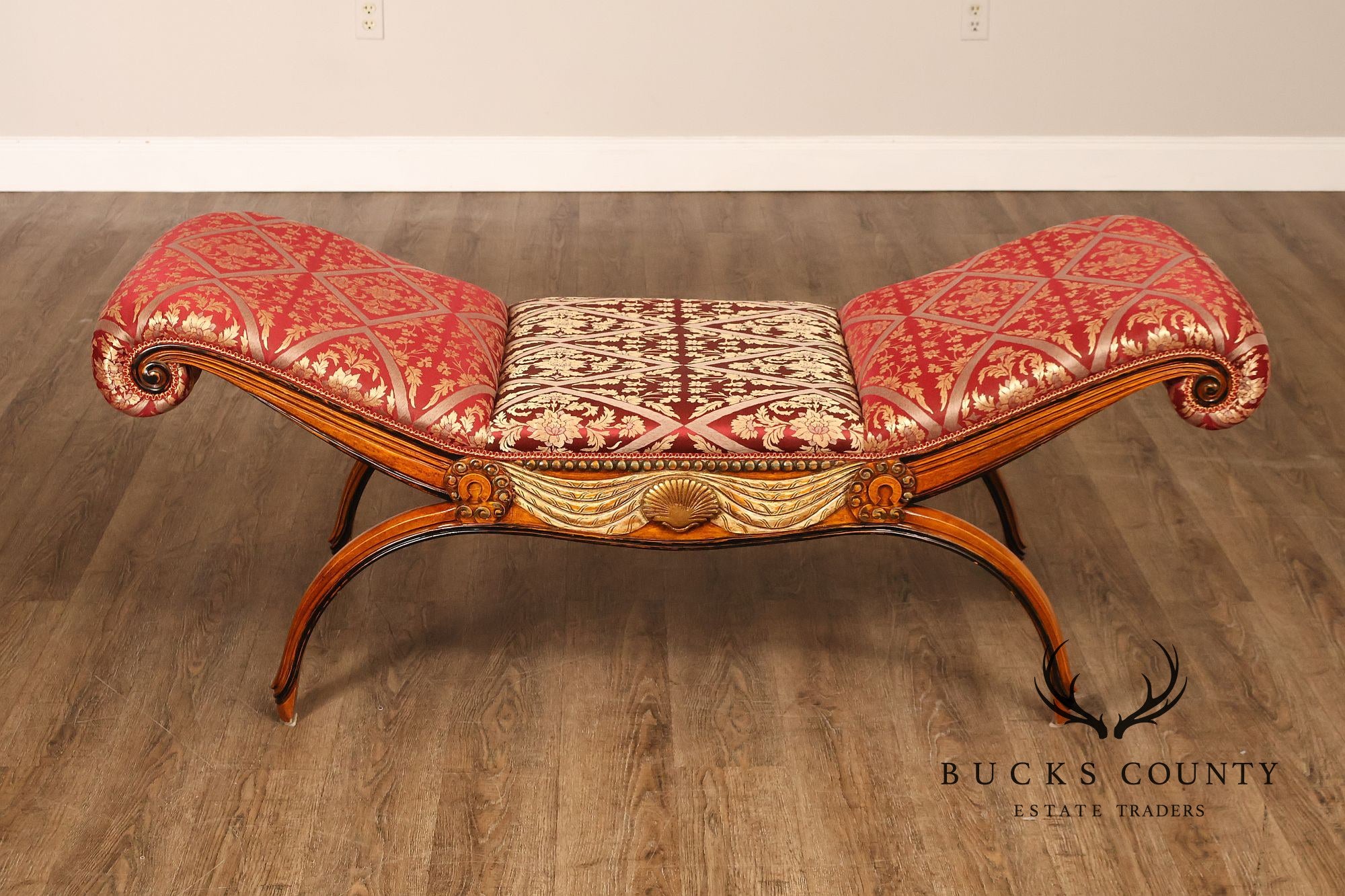 Neoclassical Style Carved Upholstered Recamier Bench