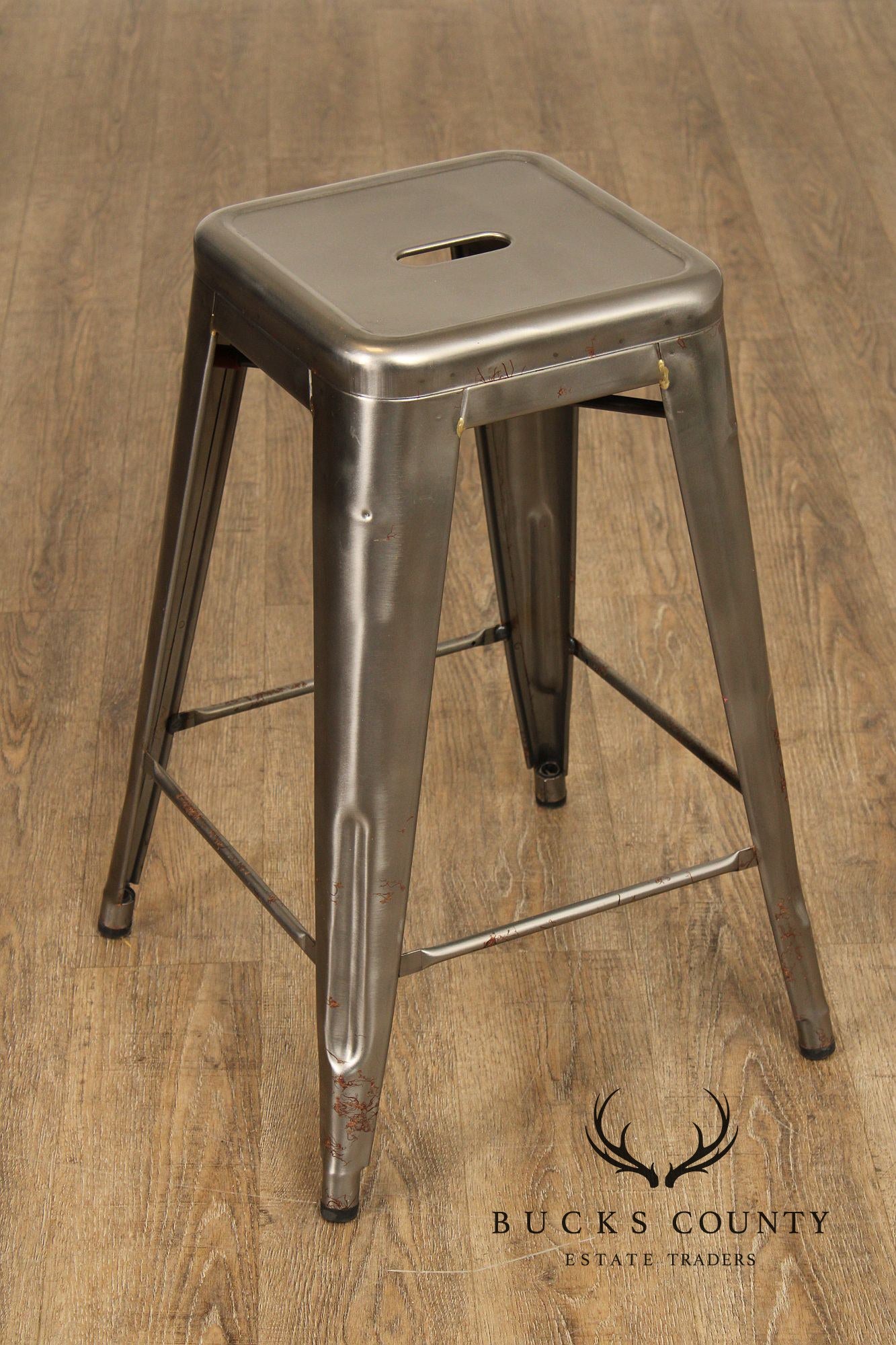 Tolix Industrial Style Pair of Steel Counter Stools