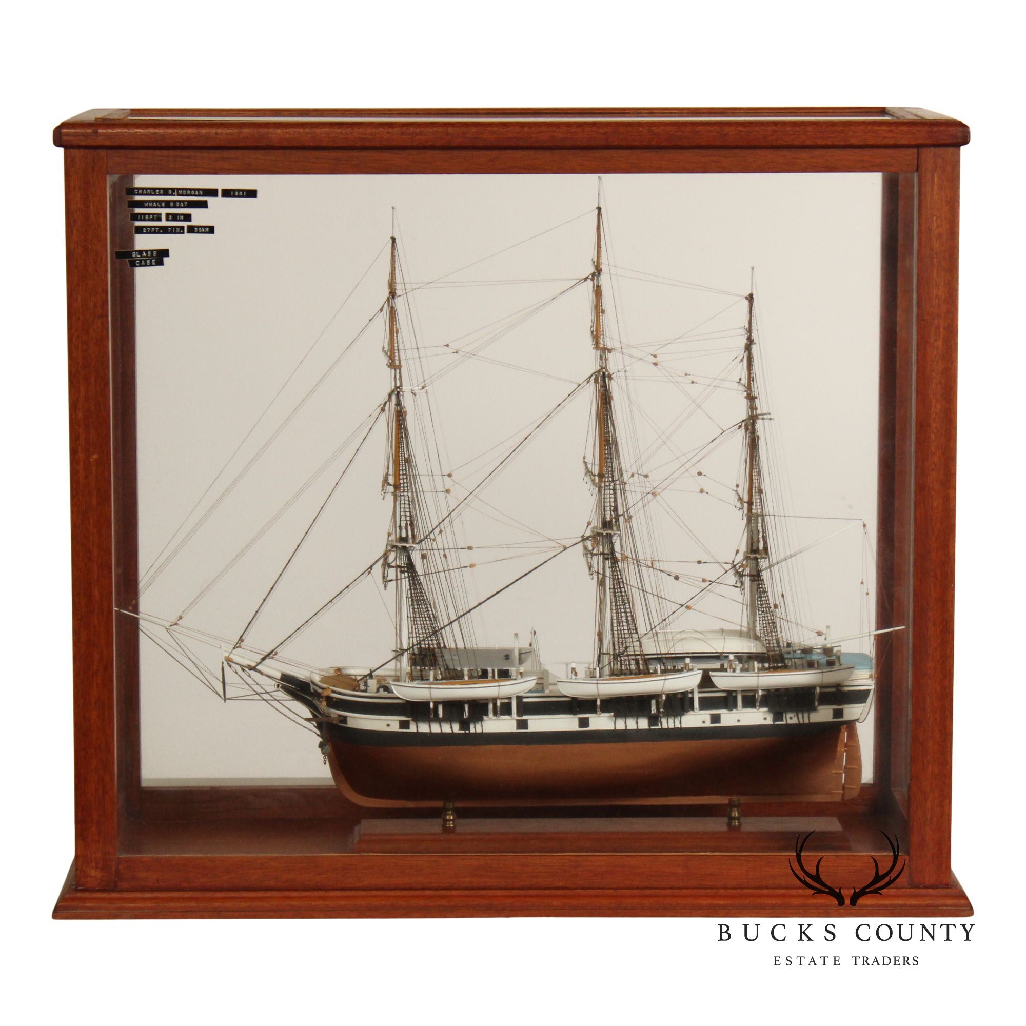 Charles W. Morgan 1841 Whaling Ship Wooden Model In Glass Display Case
