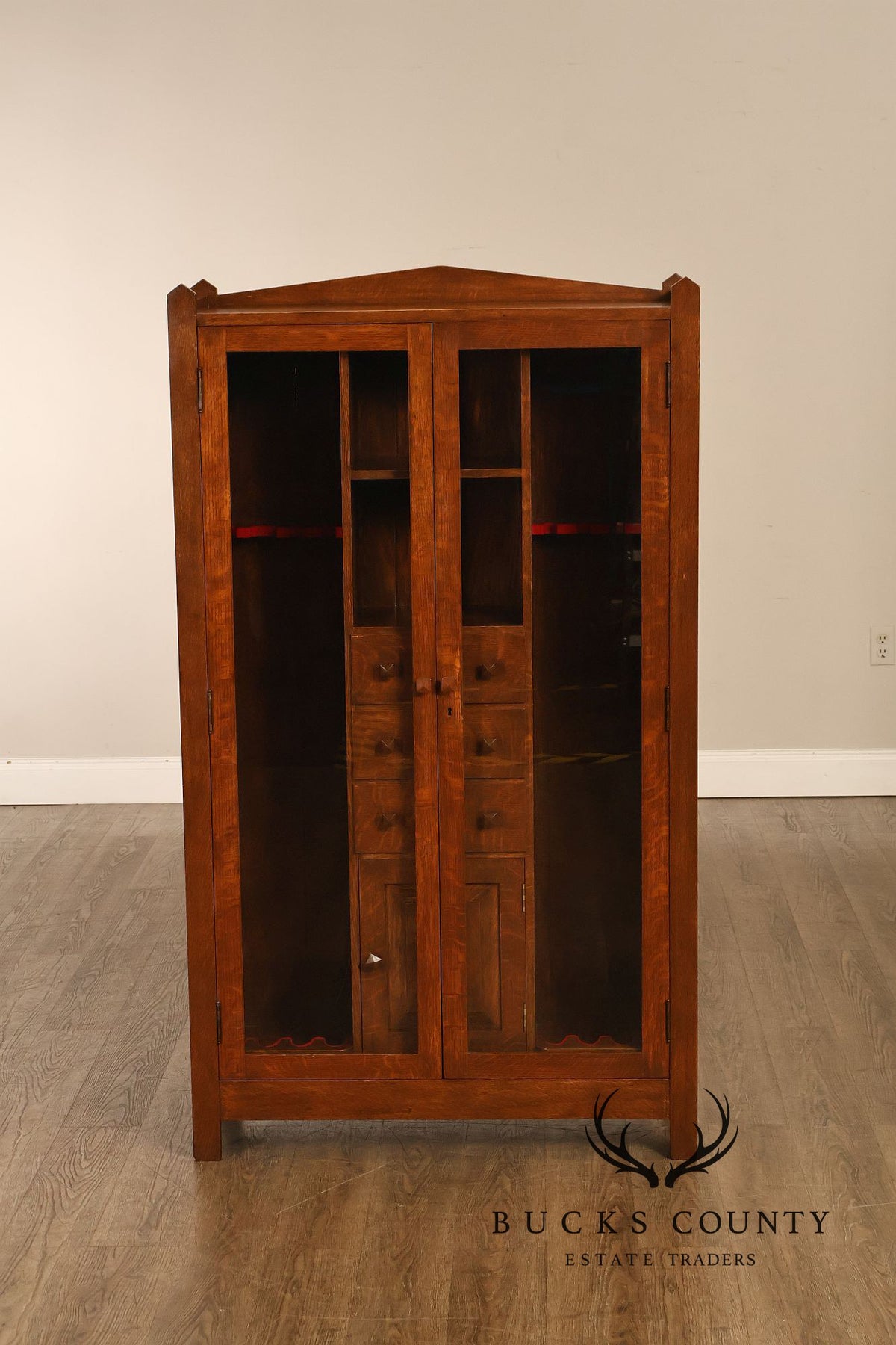 Antique Grand Rapids Mission Oak Gun Cabinet
