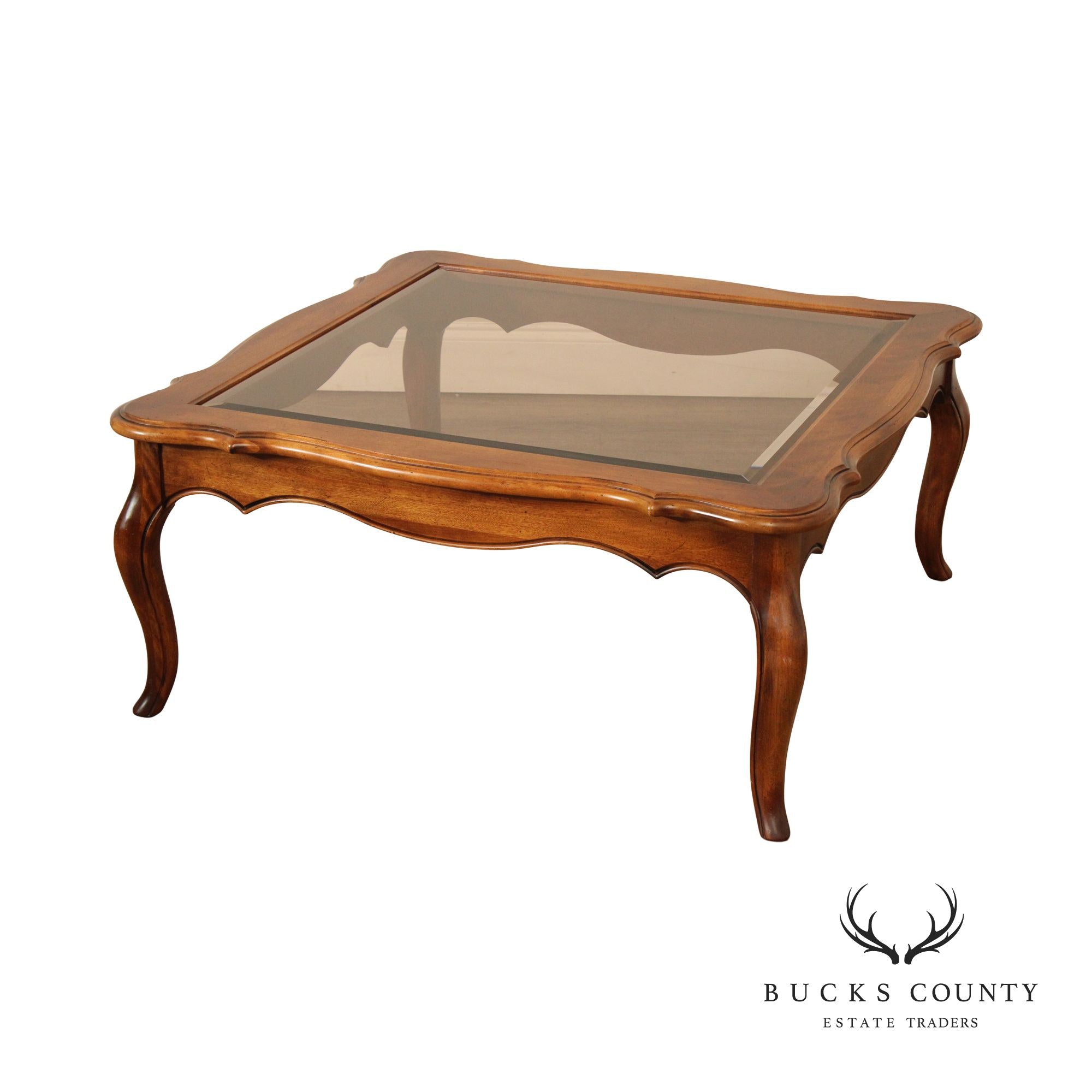 Ethan Allen French Country Style Glass Top Coffee Table