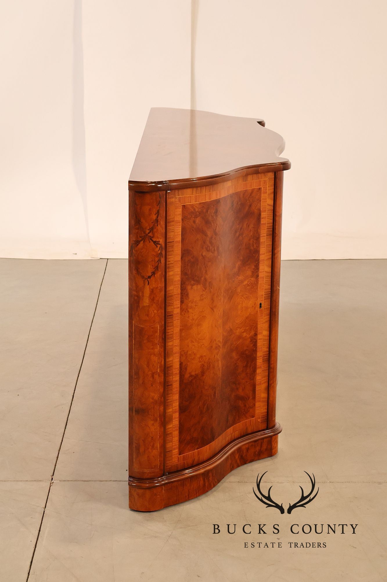 Italian Style Marquetry Inlaid Burl Wood Credenza Sideboard