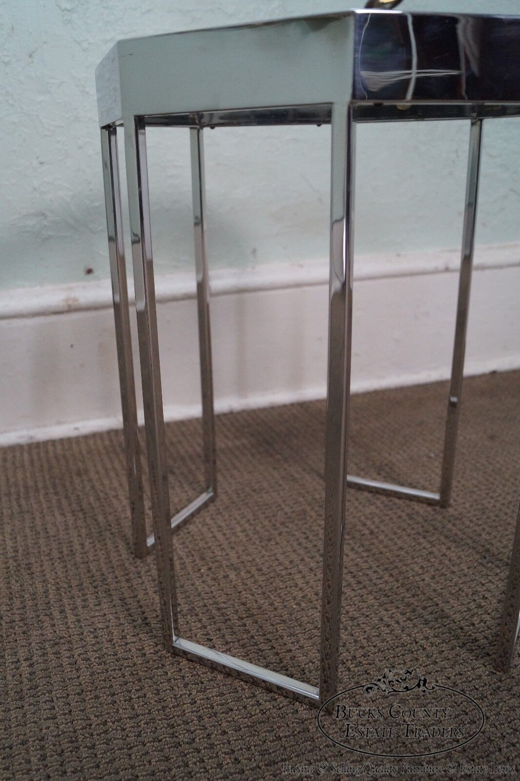 Quality Pair of Chrome & Glass Octagon Side Tables