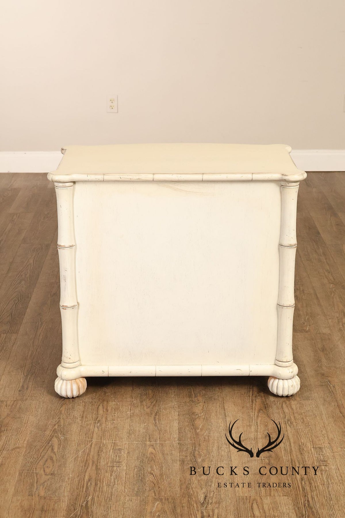 Pair Of Tommy Bahama By Lexington Painted Woven Rattan Three Drawer Nightstands