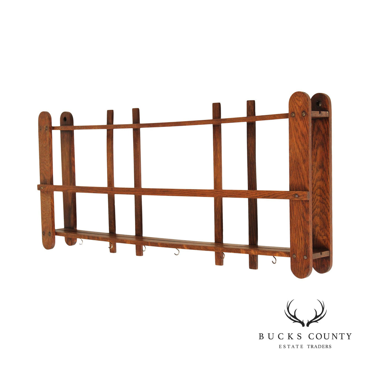 Arts And Crafts Oak Wall-Mounted Plate or Display Rack