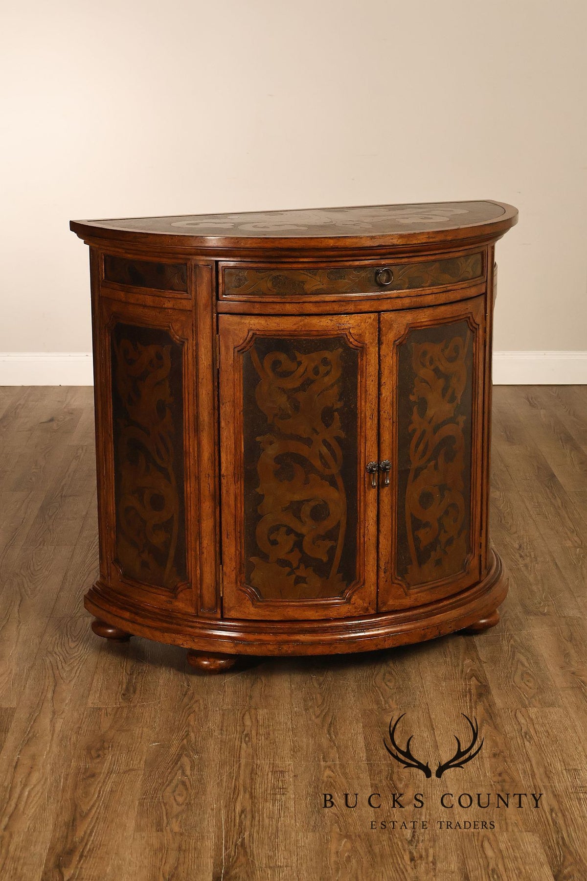 Italian Style Demilune Hand Painted Two-Door Cabinet