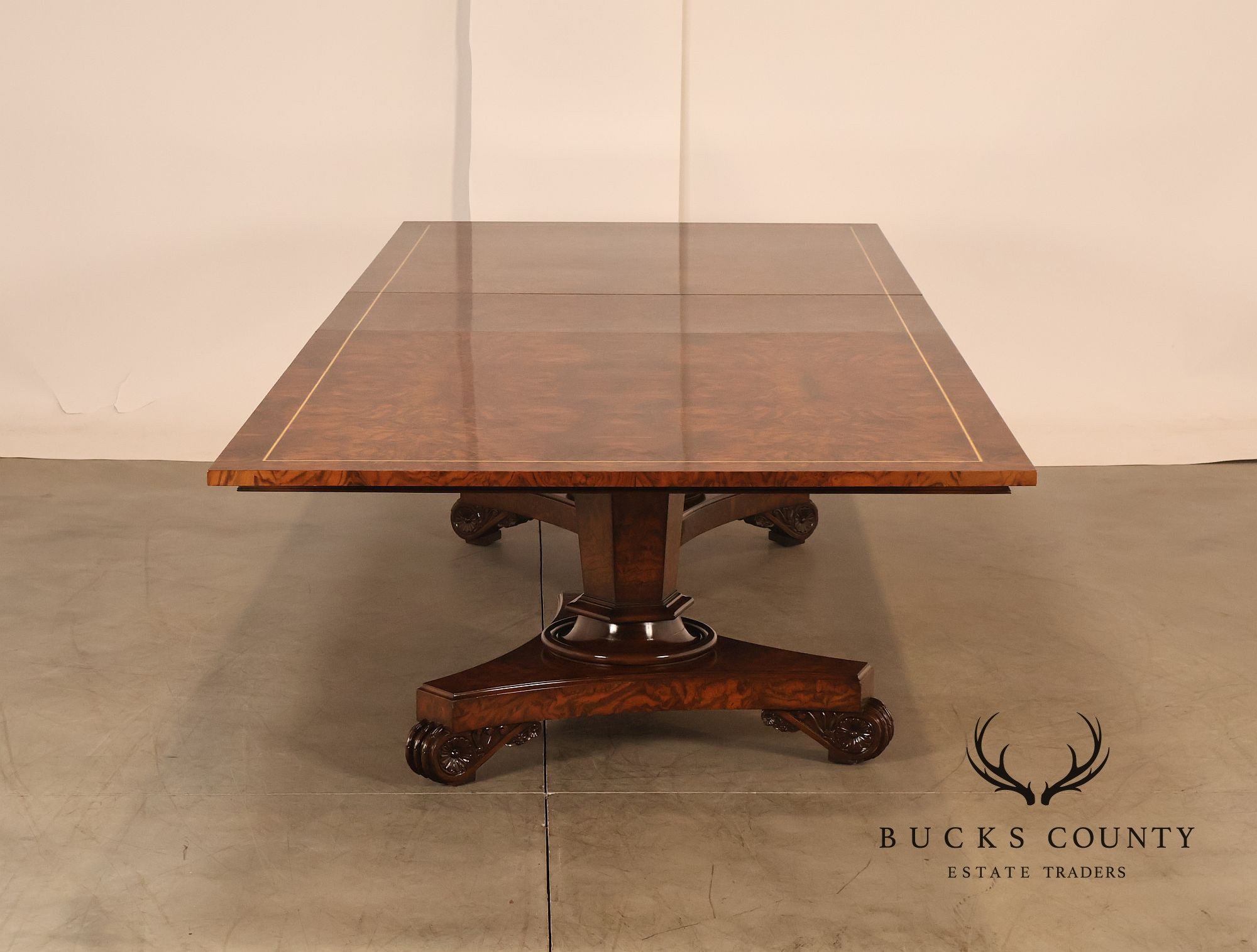Custom Regency Style Burl Walnut Double Pedestal 12' Dining Table