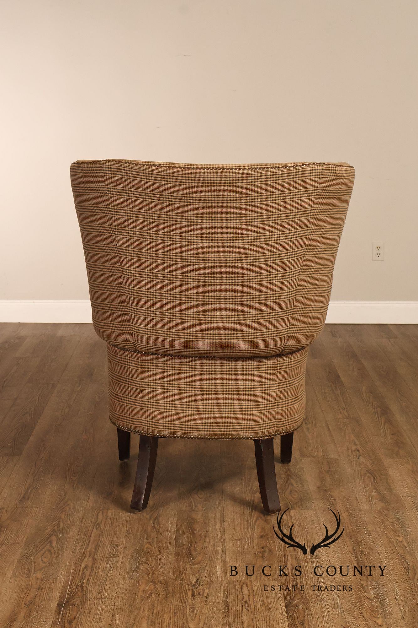 Ralph Lauren Traditional Plaid Upholstered Wingback Lounge Chairs