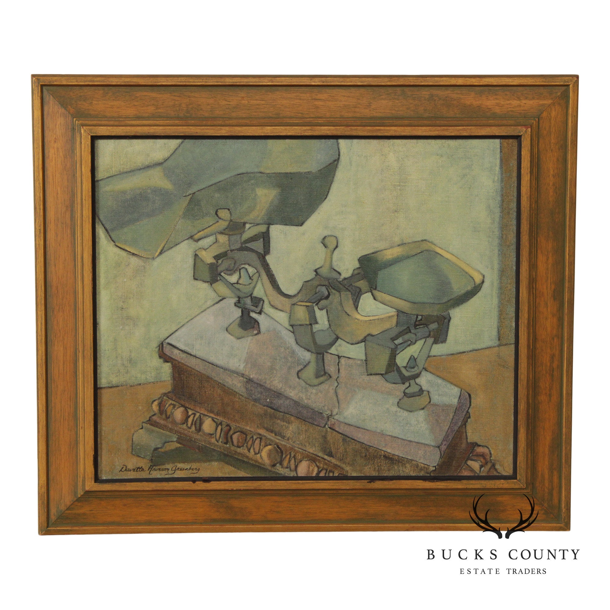 Davetta Greenberg Cubist Style Oil Painting, Scales