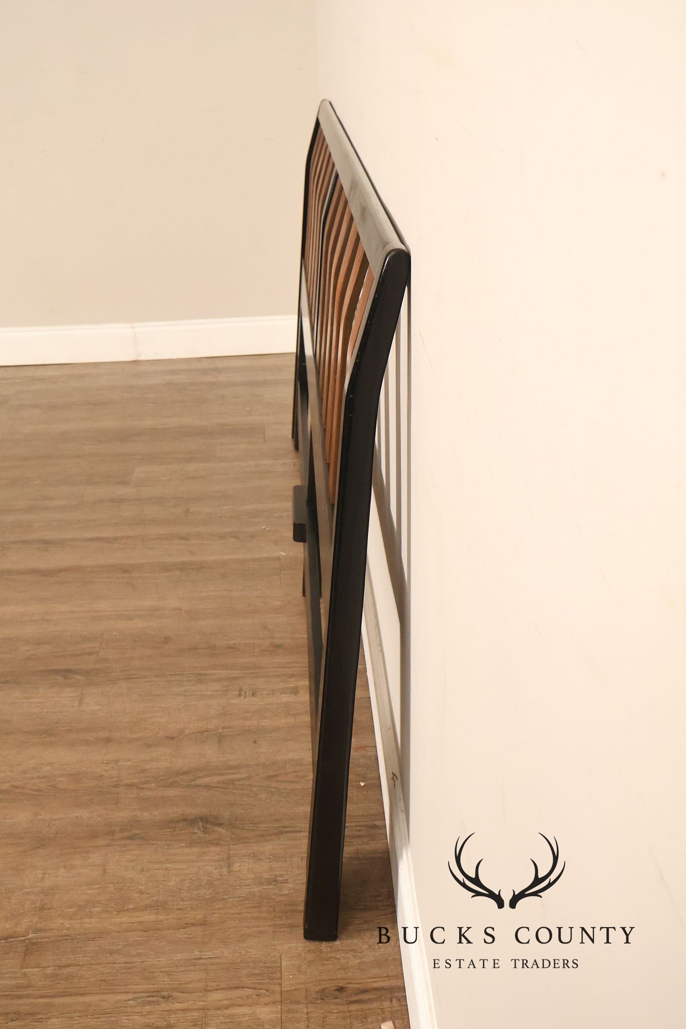 Mid Century Modern King Size Headboard with Ebony Frame and Walnut Bentwood Slats