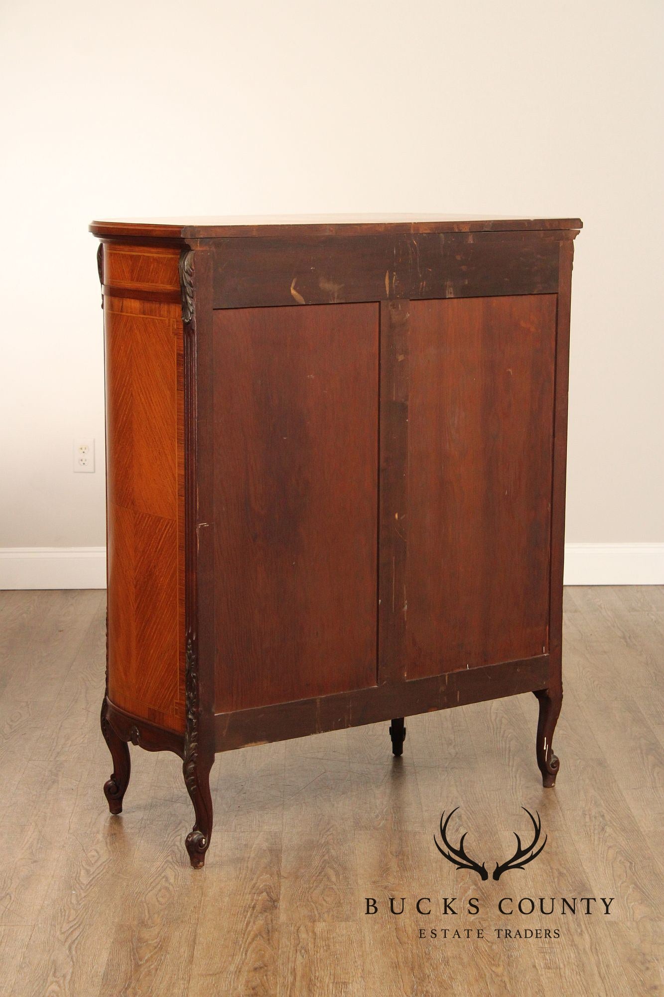 1930's French Louis XV Style Inlaid Satinwood Demilune Gentleman's High Chest