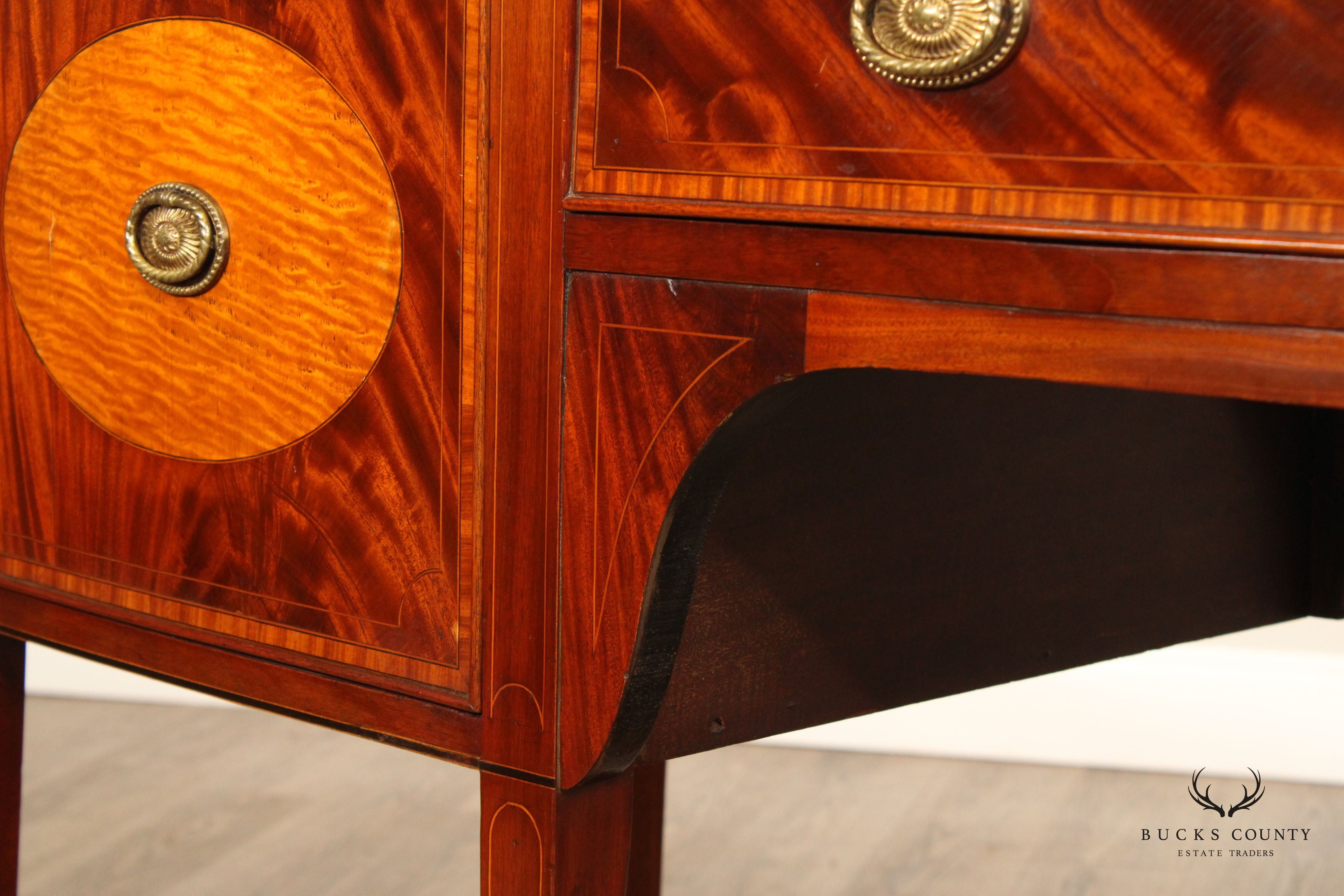 Antique English Federal Inlaid Mahogany Bowfront Sideboard