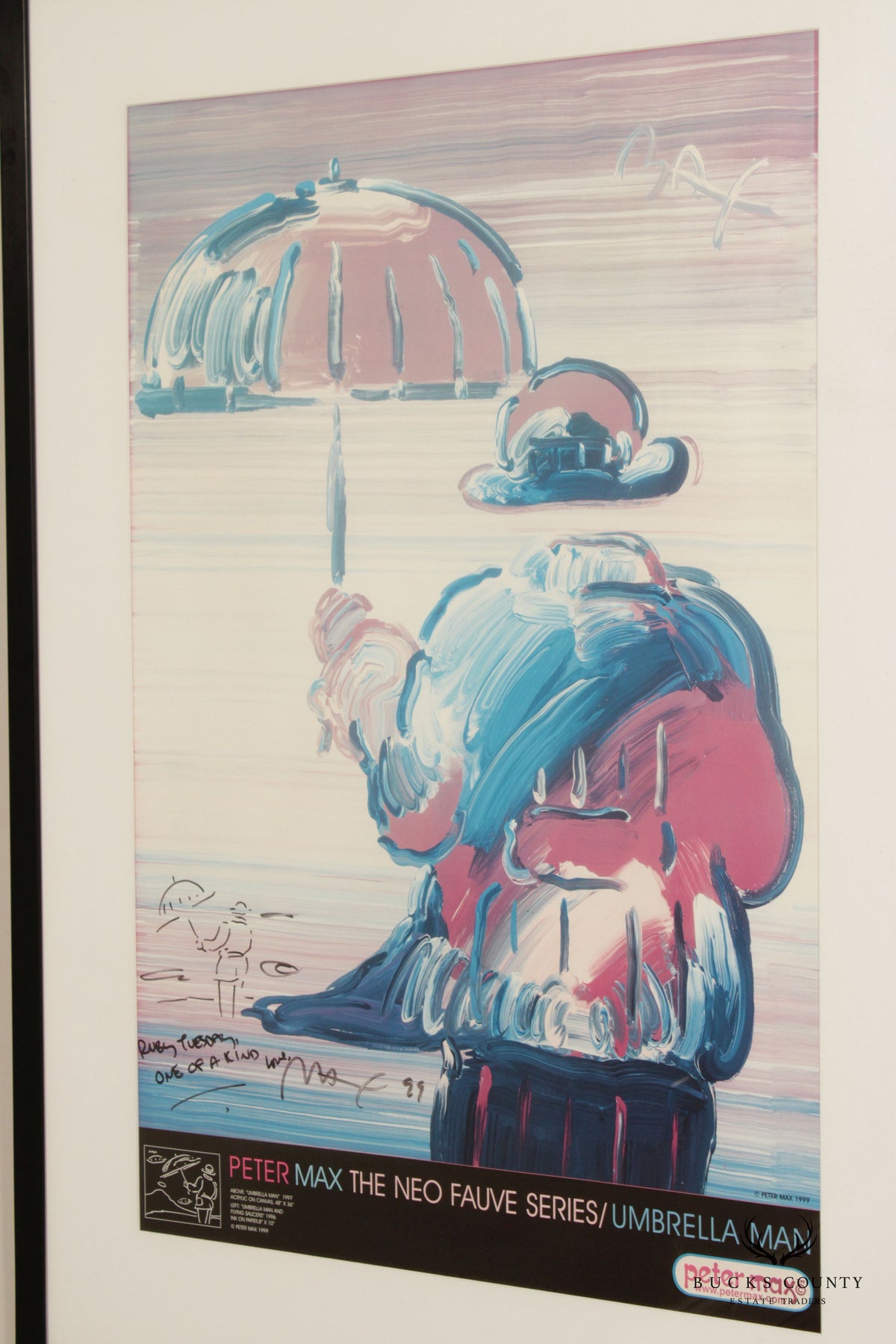Peter Max 'Umbrella Man' Poster Print, Custom Framed